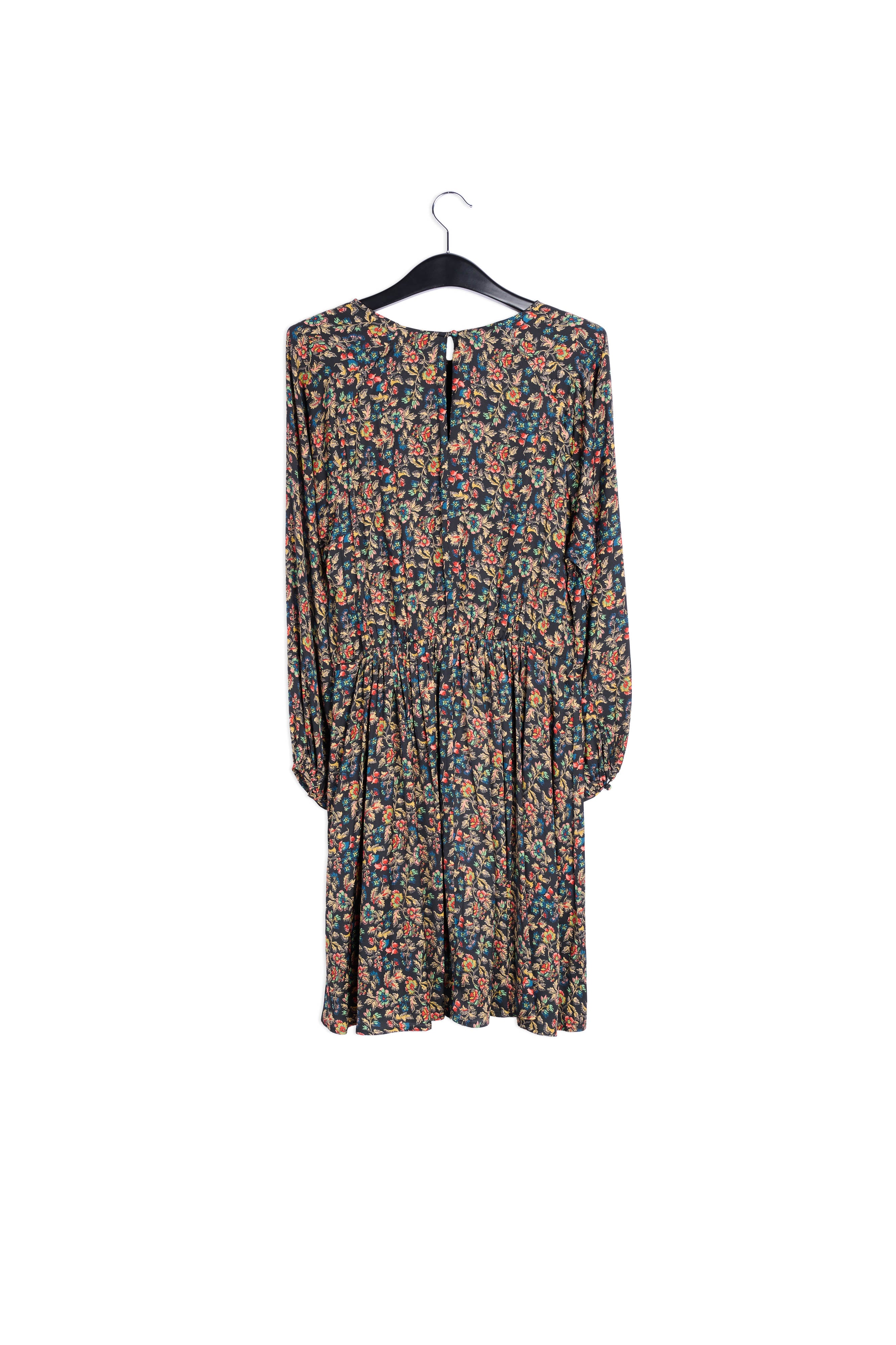Brown long-sleeved mini dress with flower print RE—SSENTIEL | Essentiel second hand