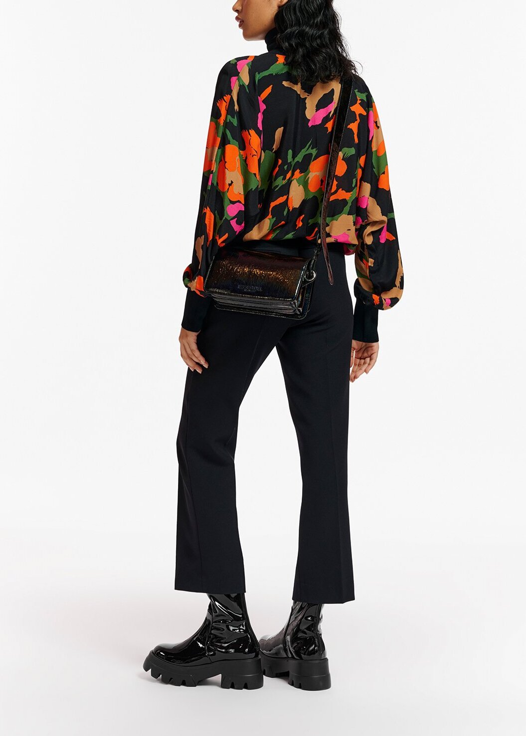Black abstract-print top with rib-knitted trims RE—SSENTIEL | Essentiel second hand