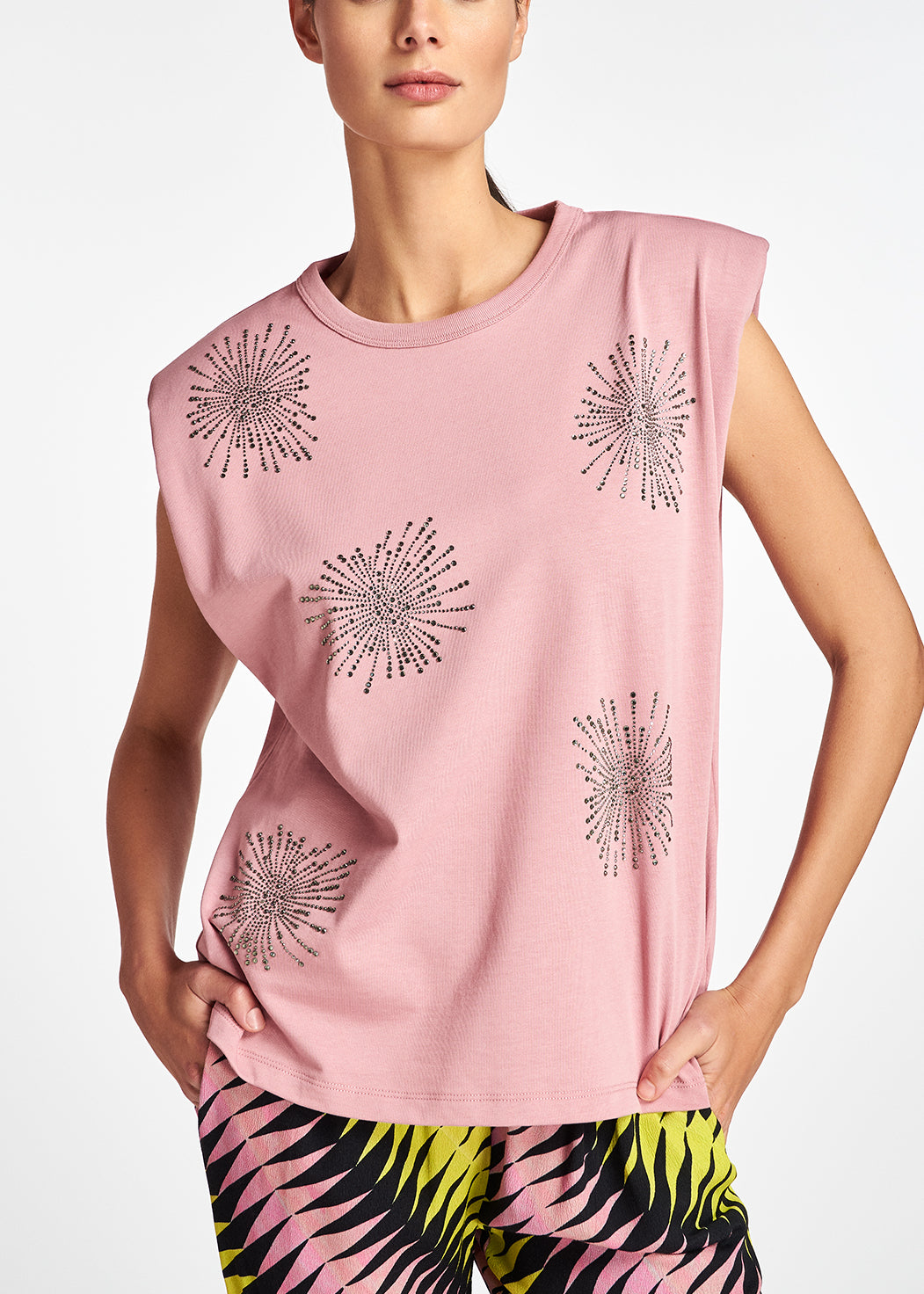 Light pink organic cotton top with rhinestones RE—SSENTIEL | Essentiel second hand