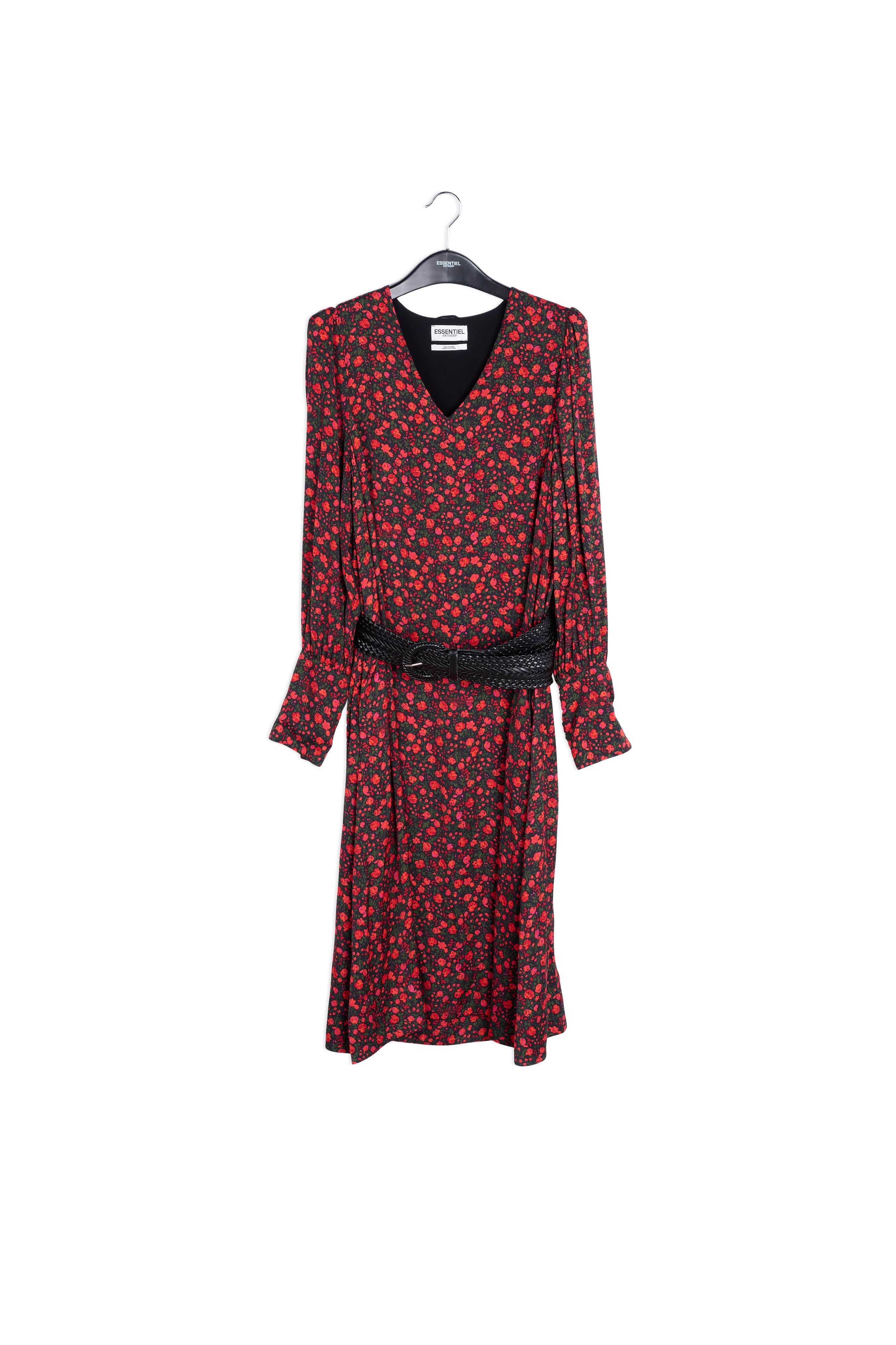 Maxi-jurk met zwarte en rode bloemenprint RE—SSENTIEL | Essentiel second hand