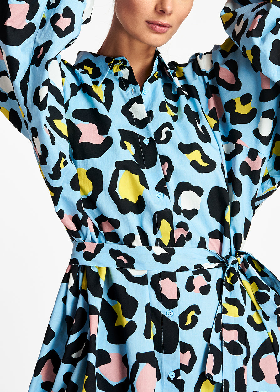 Light blue leopard-print shirt dress RE—SSENTIEL | Essentiel second hand