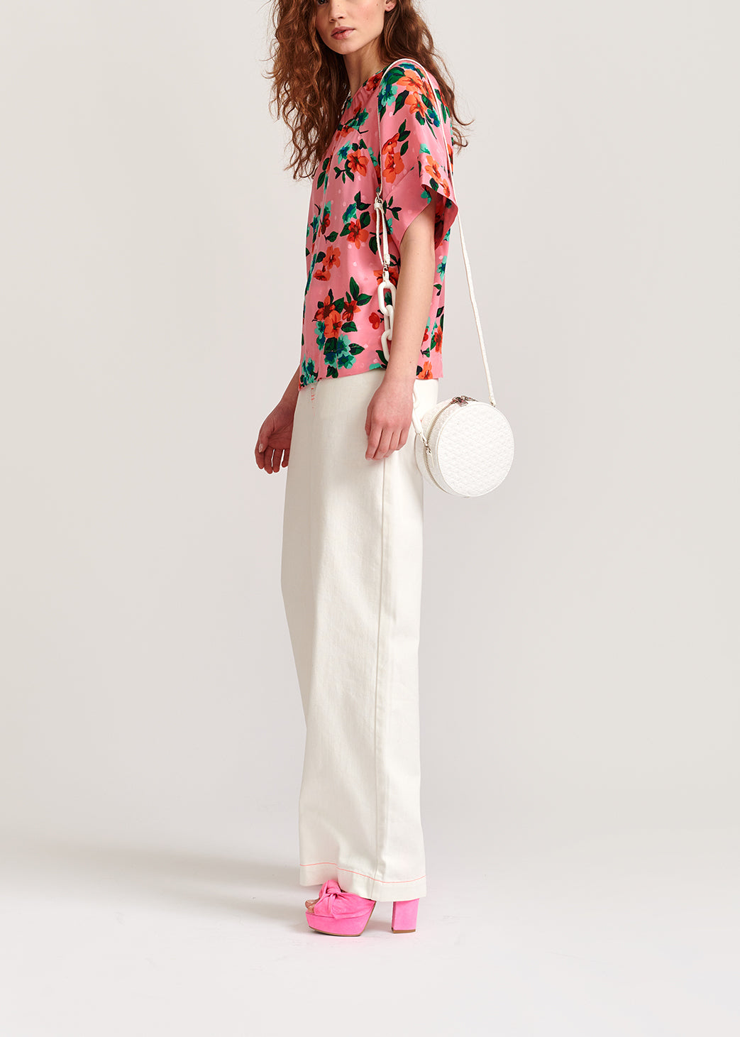 Pink floral and polka dot silk top RE—SSENTIEL | Essentiel second hand