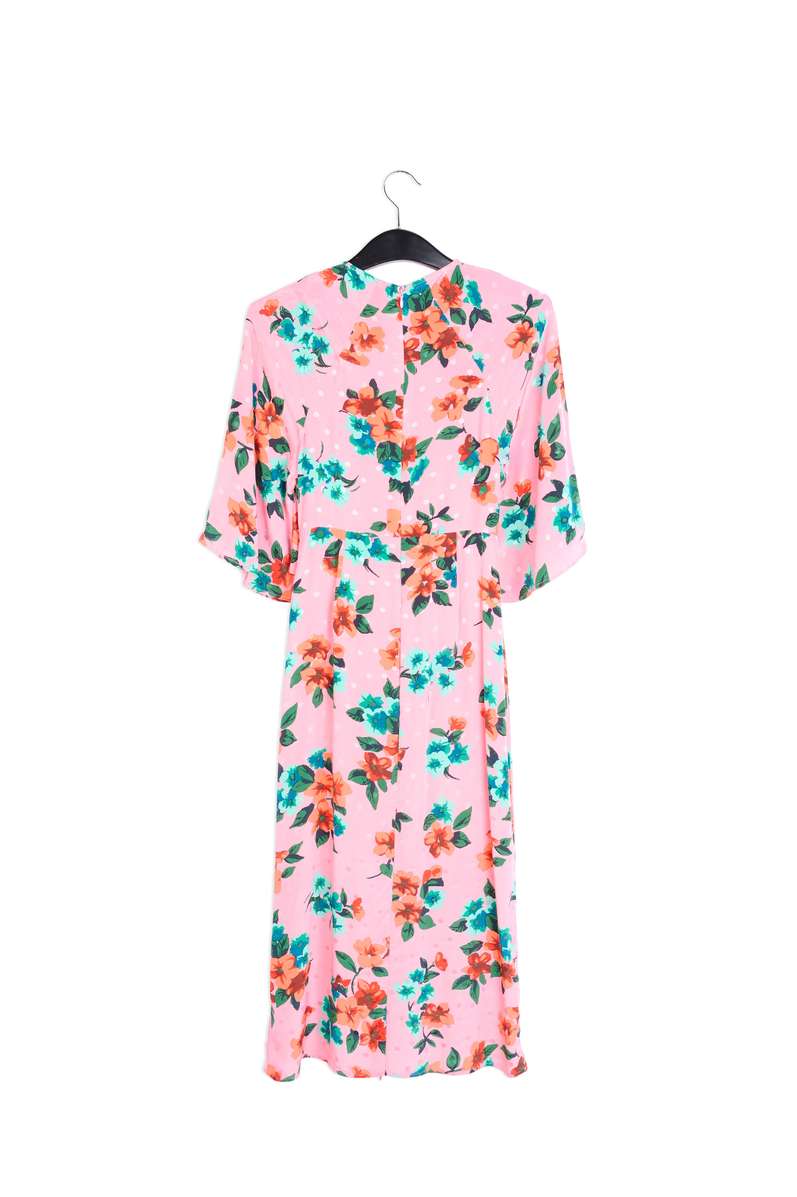 Pink floral and polka dot silk midi dress RE—SSENTIEL | Essentiel second hand