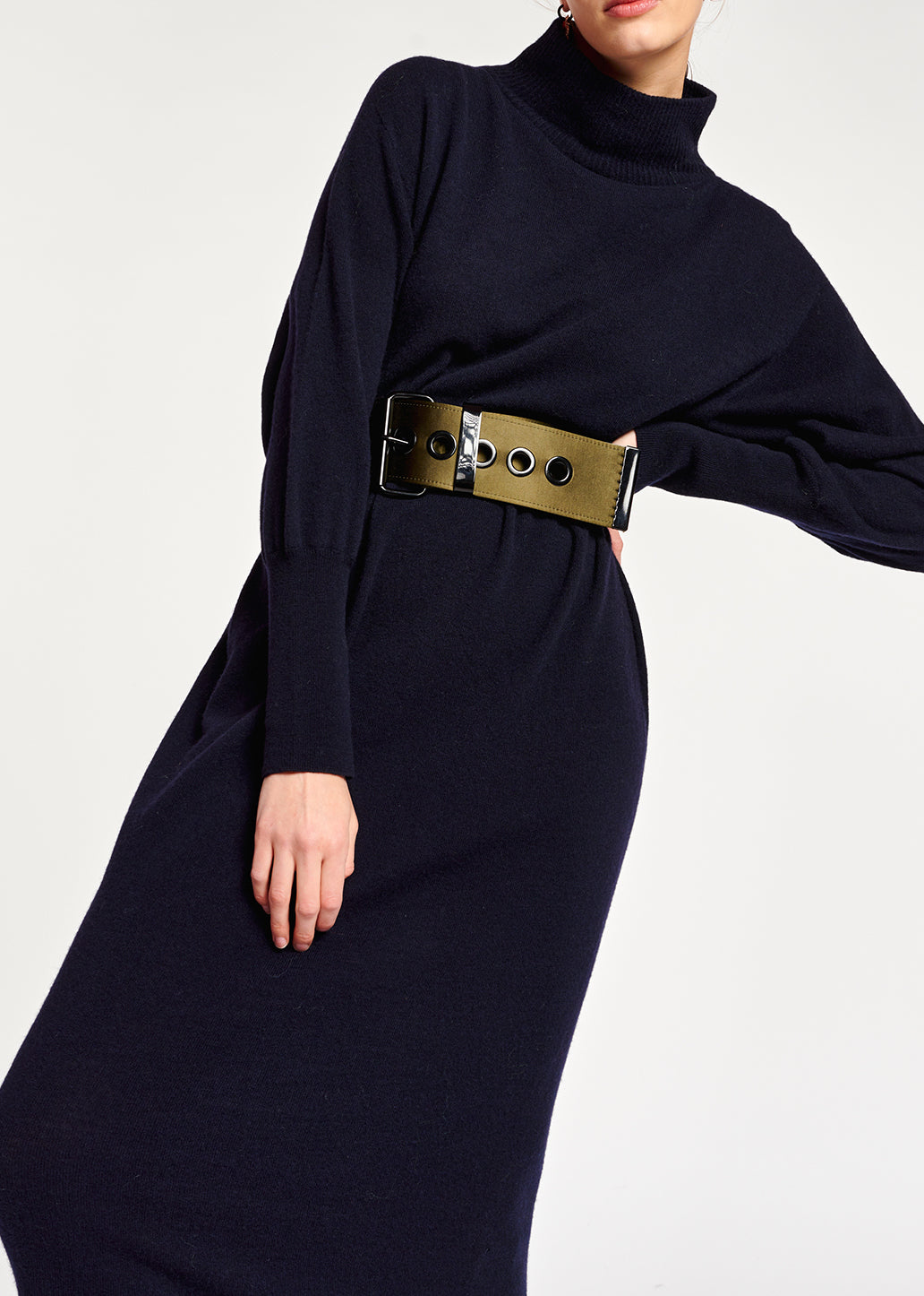 Dark blue midi-length merino wool blend knit dress RE—SSENTIEL | Essentiel second hand