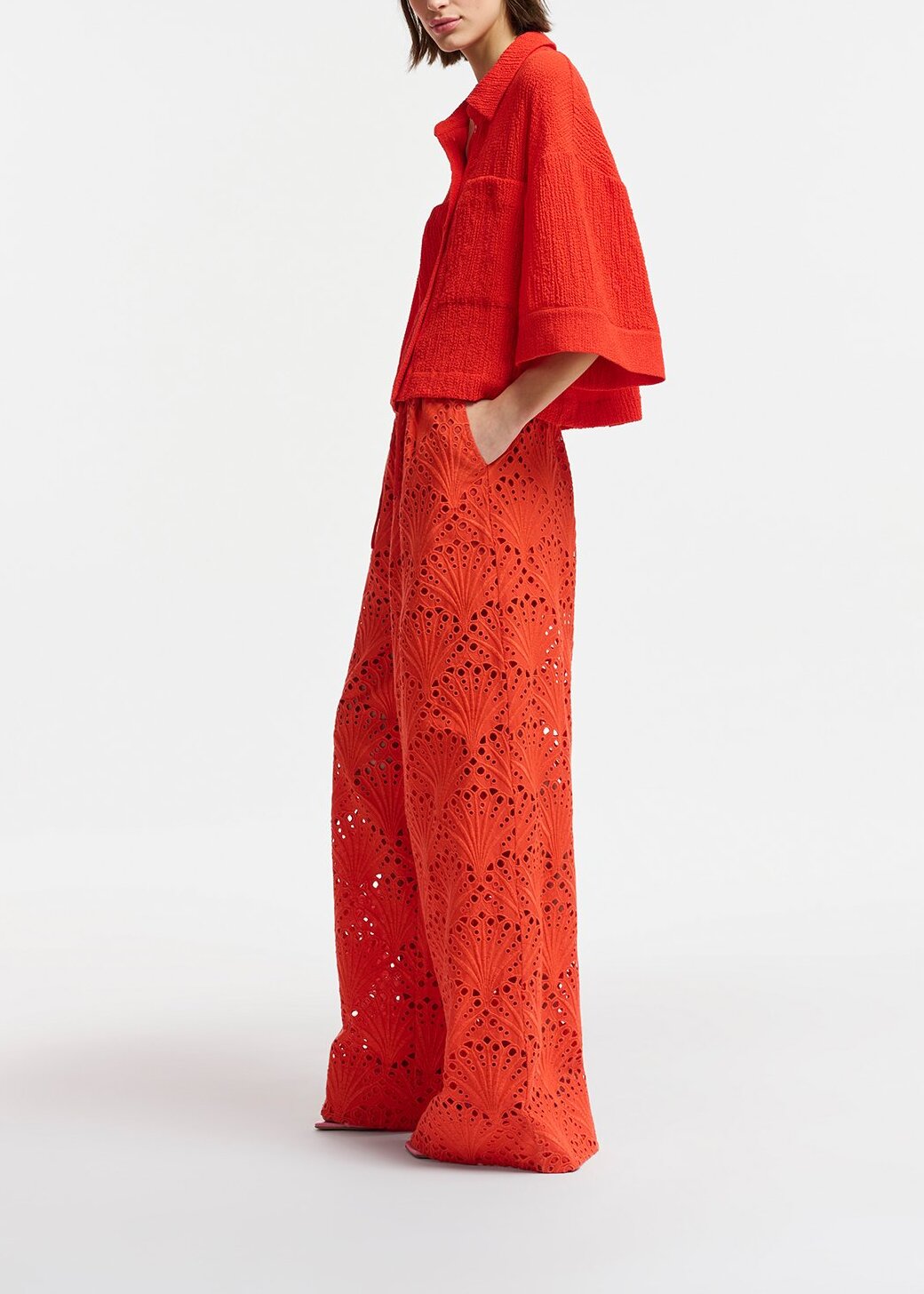 Red seersucker cropped shirt RE—SSENTIEL | Essentiel second hand