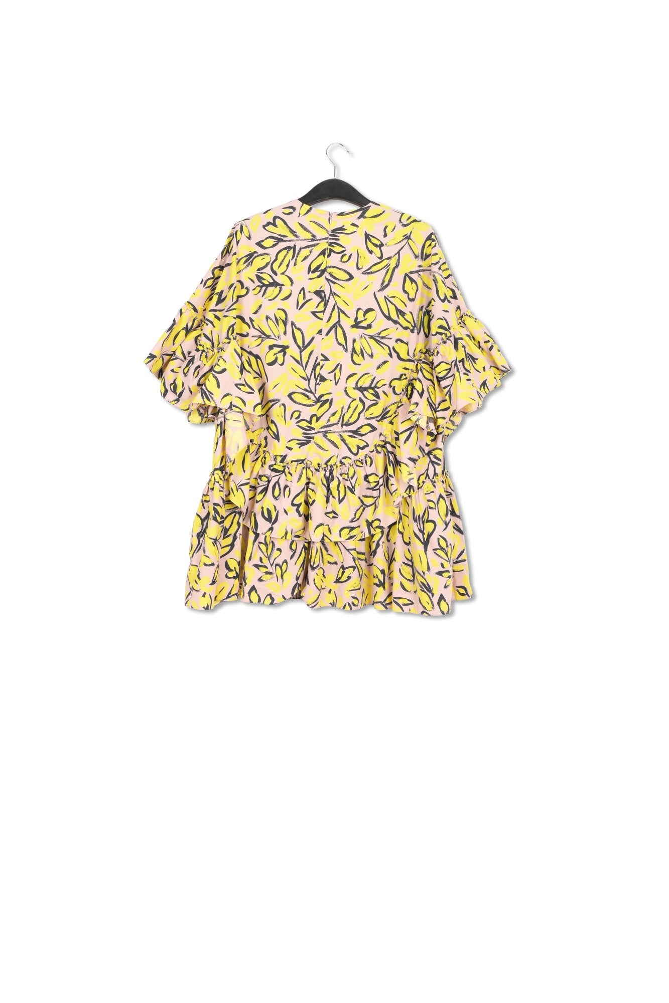 Beige ruffled cotton dress with floral print RE—SSENTIEL | Essentiel second hand