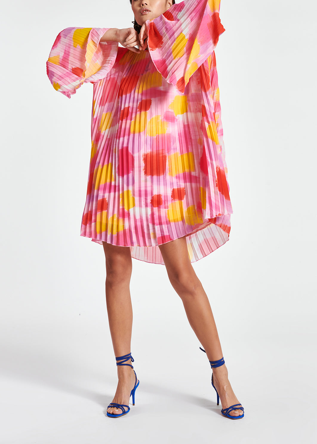 Dark blue printed plissé mini dress RE—SSENTIEL | Essentiel second hand