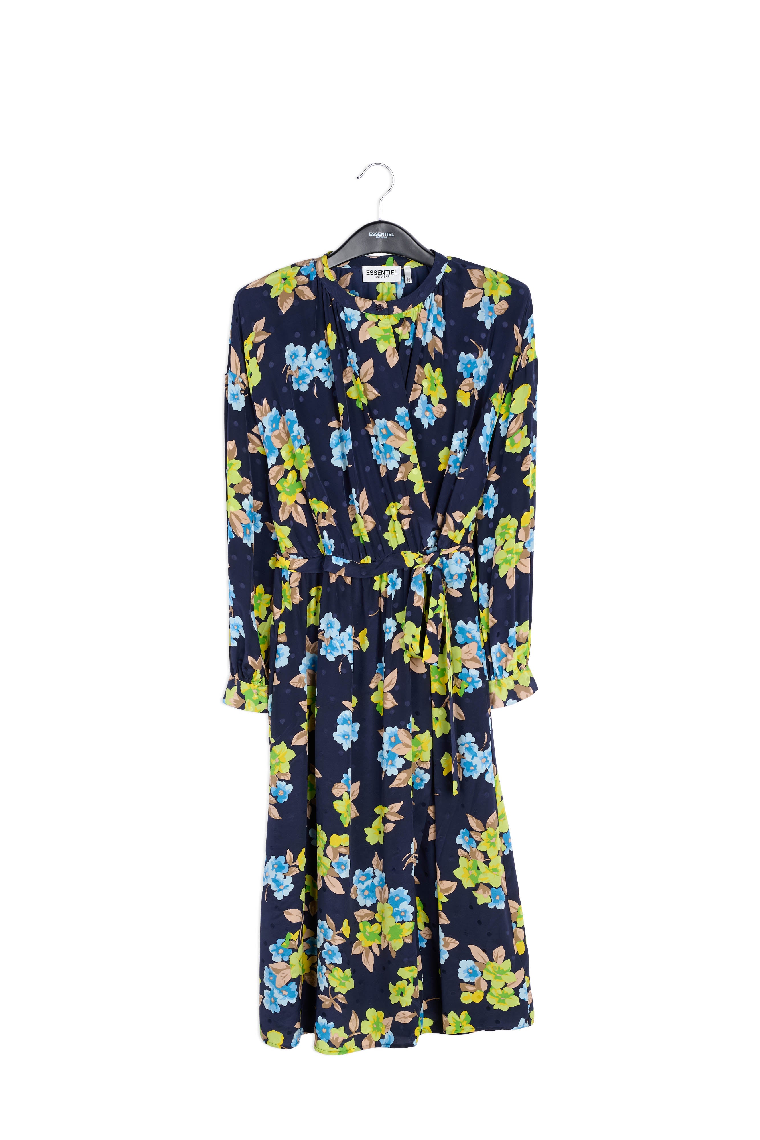 Dark blue floral and polka dot silk shirt dress RE—SSENTIEL | Essentiel second hand