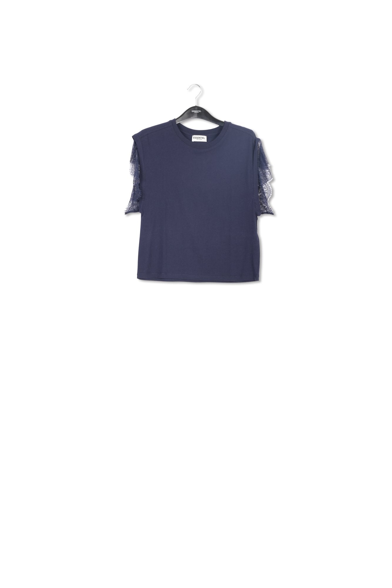 T-shirt en coton bio bleu foncé avec dentelle RE—SSENTIEL | Essentiel second hand