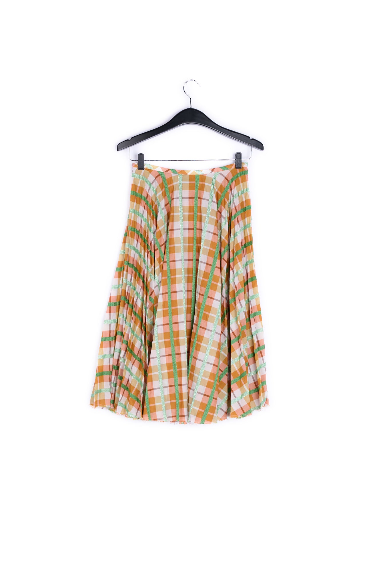 Beige and blue plaid cotton-blend pleated skirt RE—SSENTIEL | Essentiel second hand