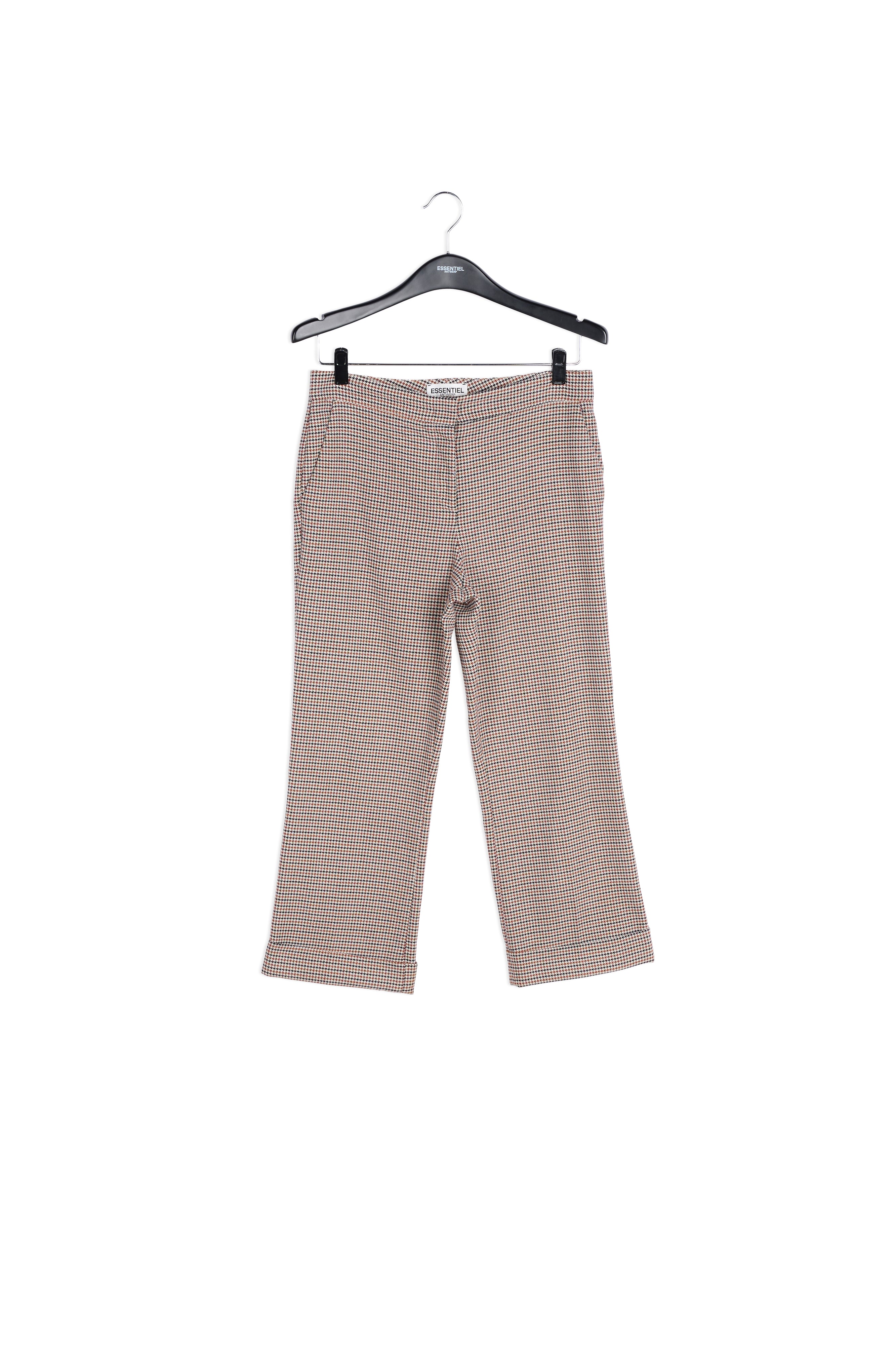 Pantalon 7/8ème pied-de-poule marron avec ourlet replié RE—SSENTIEL | Essentiel second hand