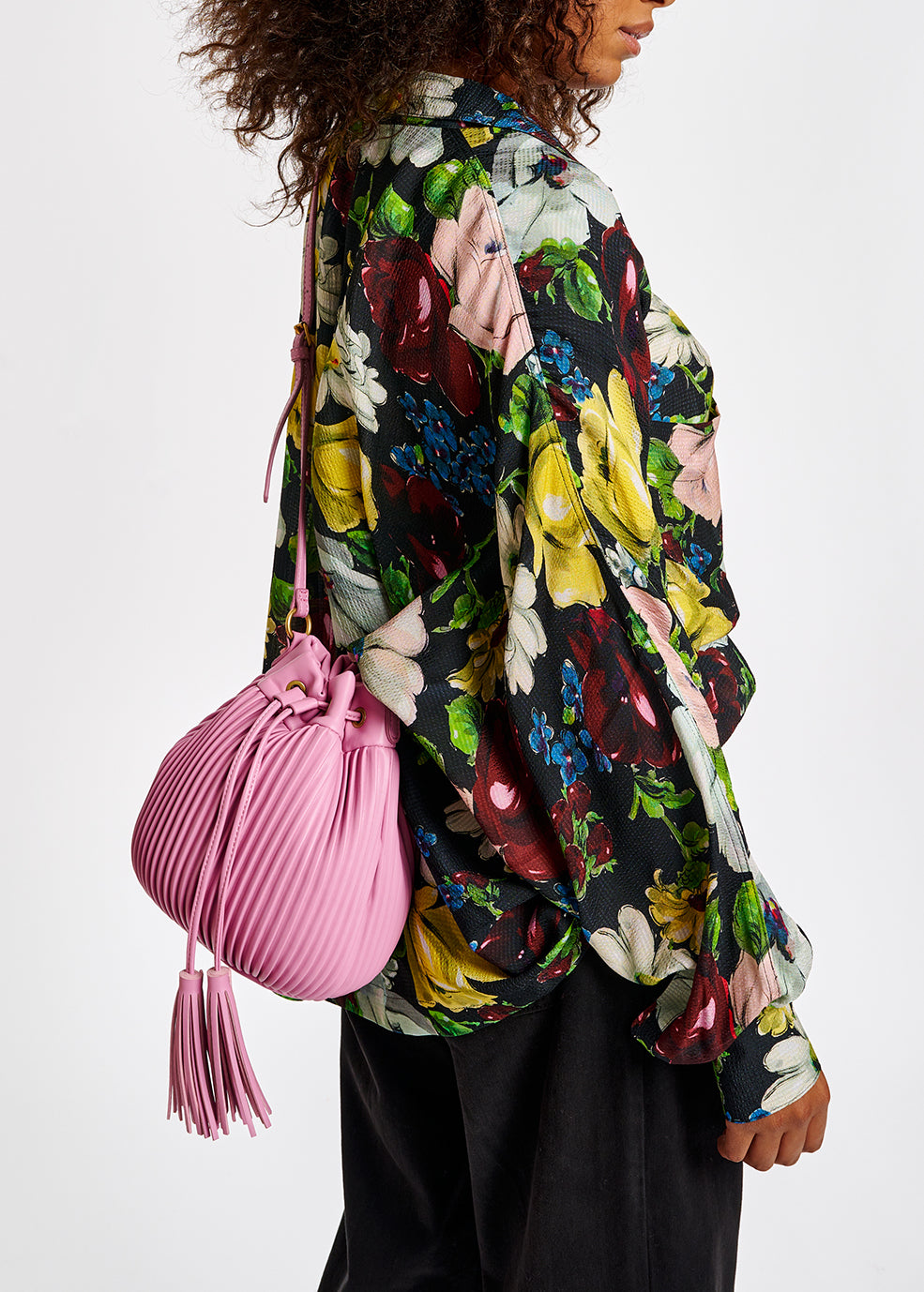 Black oversized-fit floral print shirt RE—SSENTIEL | Essentiel second hand