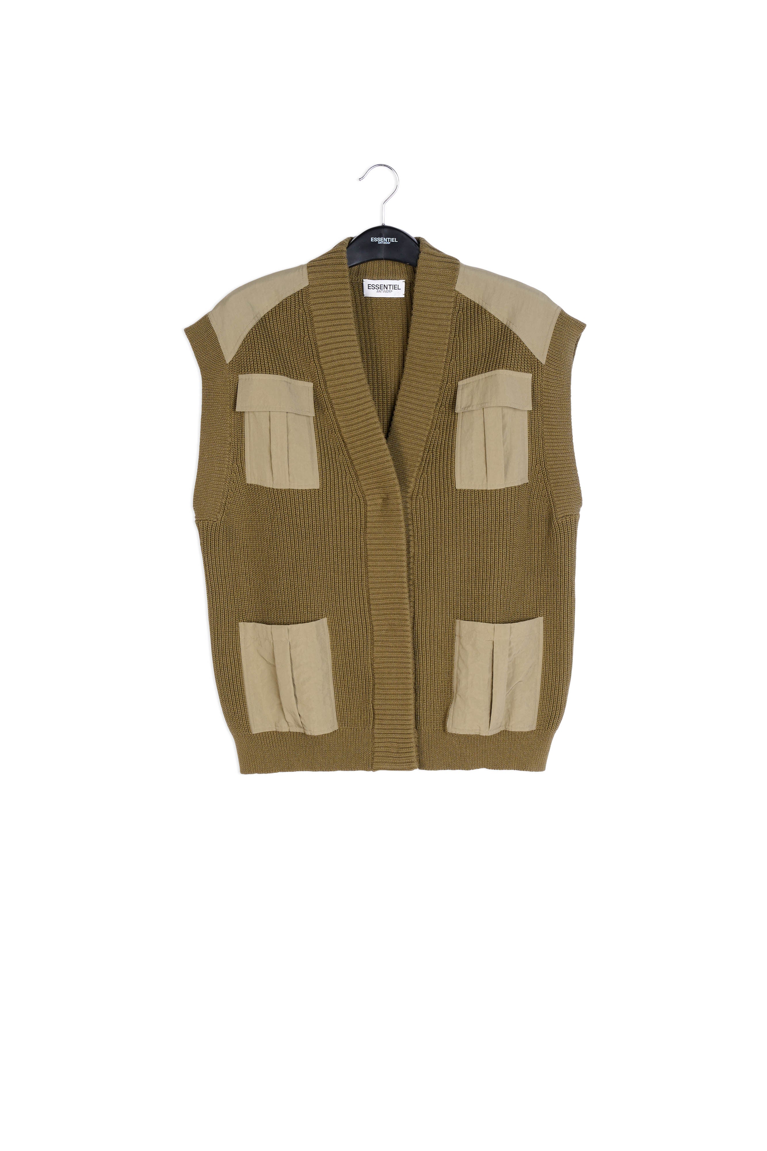 Cardigan kaki utilitaire sans manches RE—SSENTIEL | Essentiel second hand