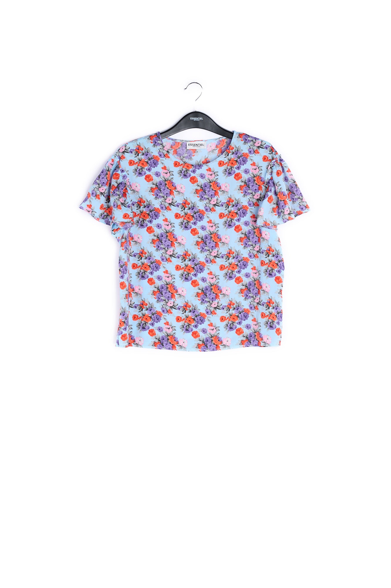 Light blue floral ruffle-sleeved top RE—SSENTIEL | Essentiel second hand