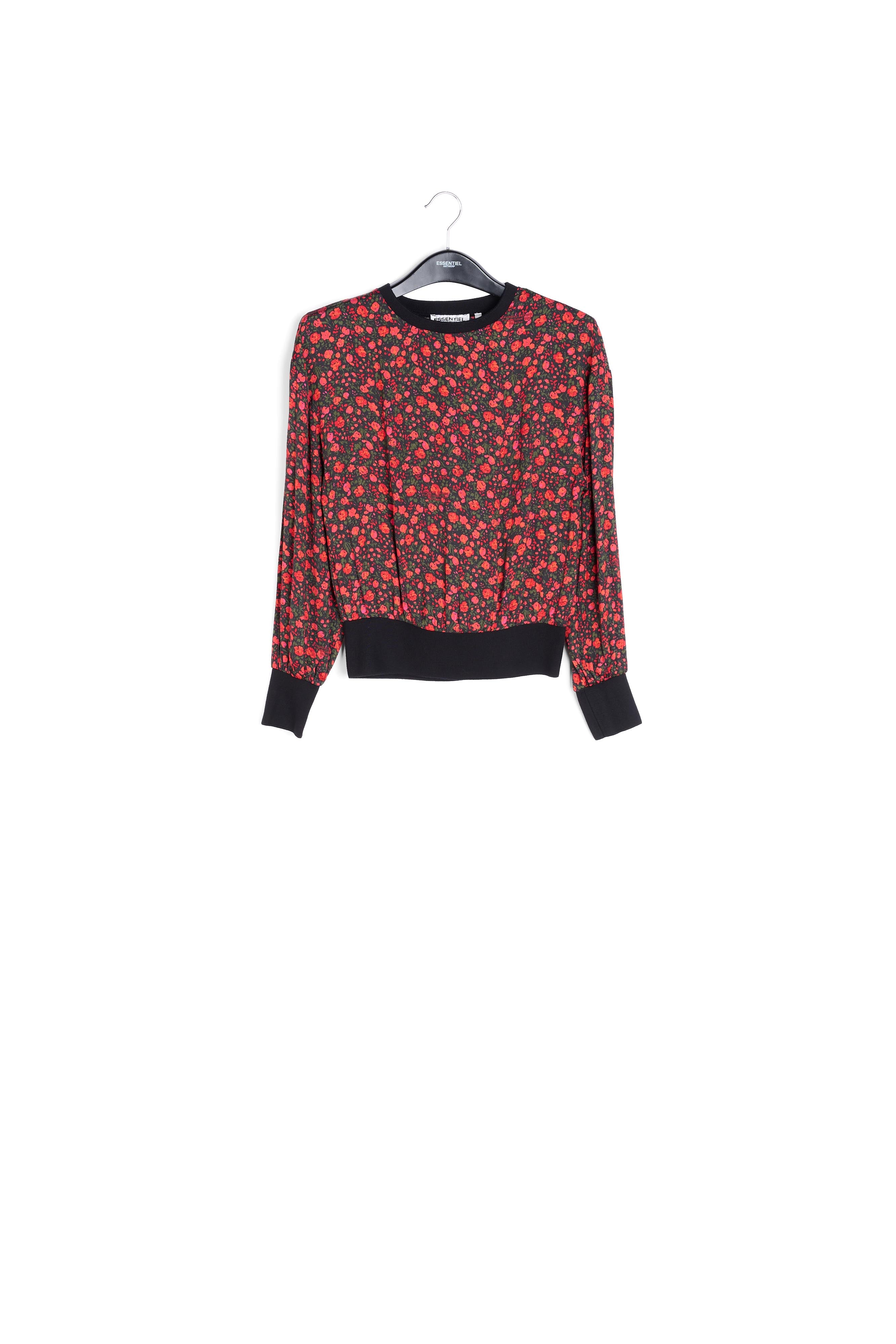 Black and red print top with contrast ribs RE—SSENTIEL | Essentiel second hand