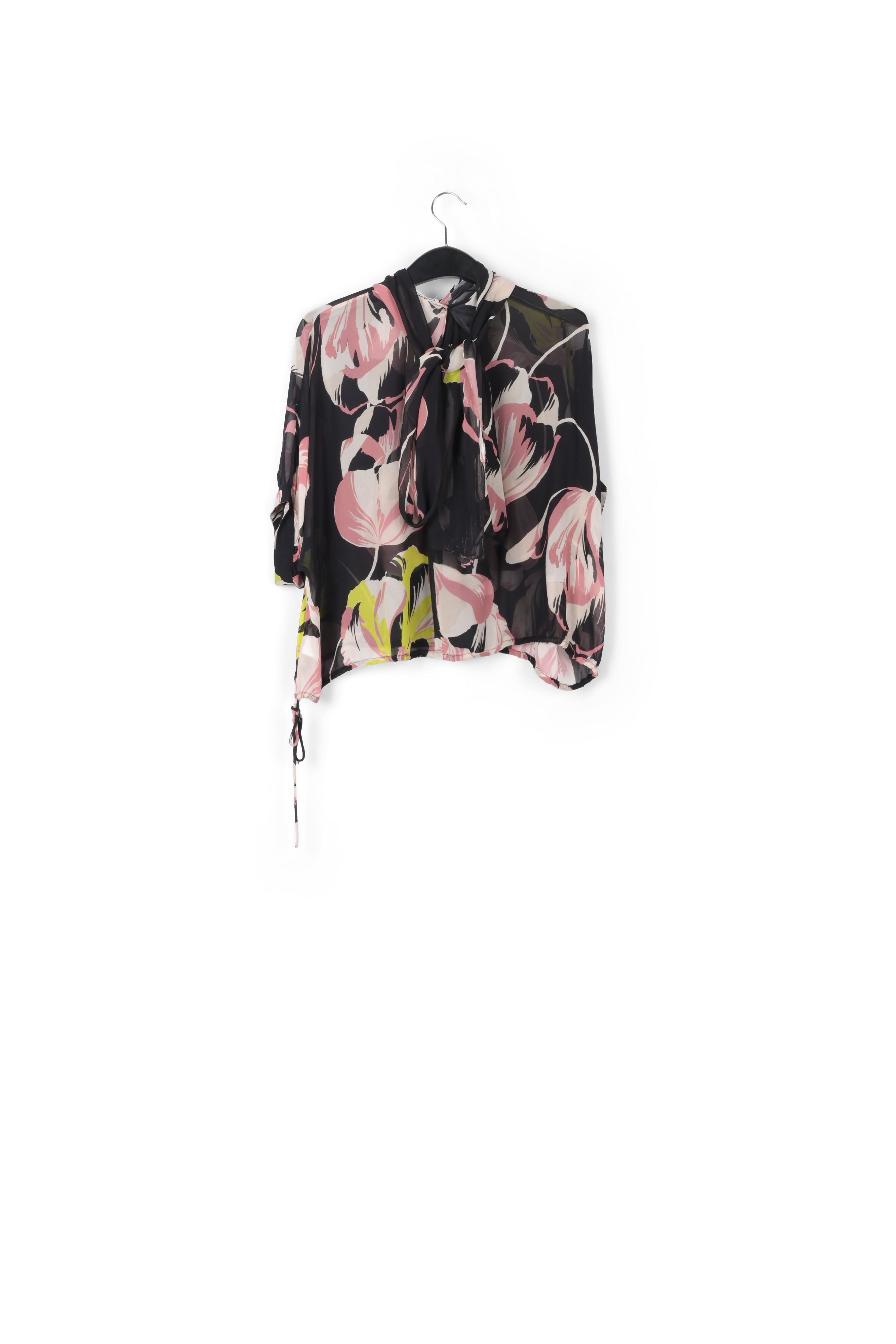Black voluminous floral-print sheer top RE—SSENTIEL | Essentiel second hand