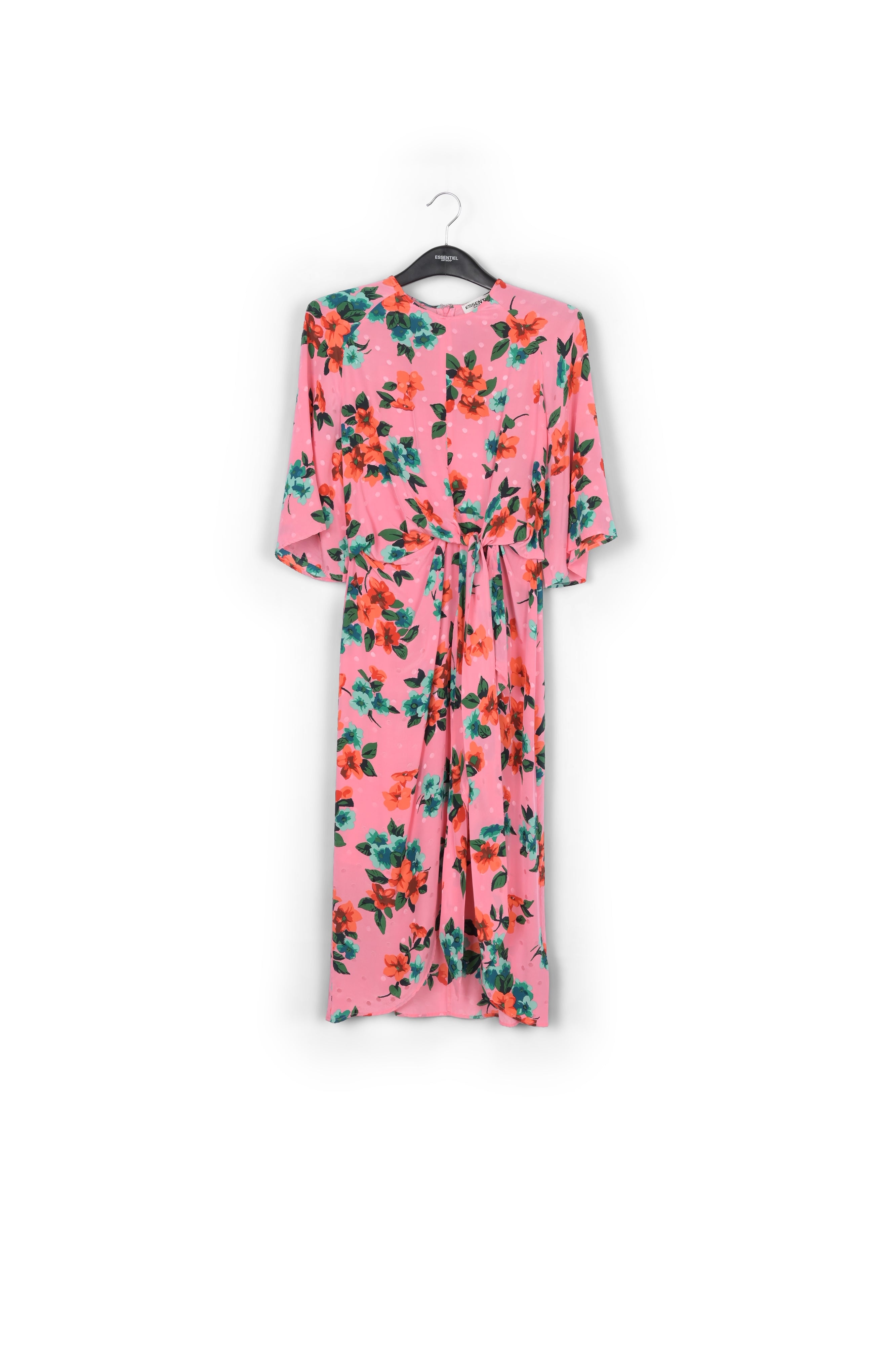 Pink floral and polka dot silk midi dress RE—SSENTIEL | Essentiel second hand