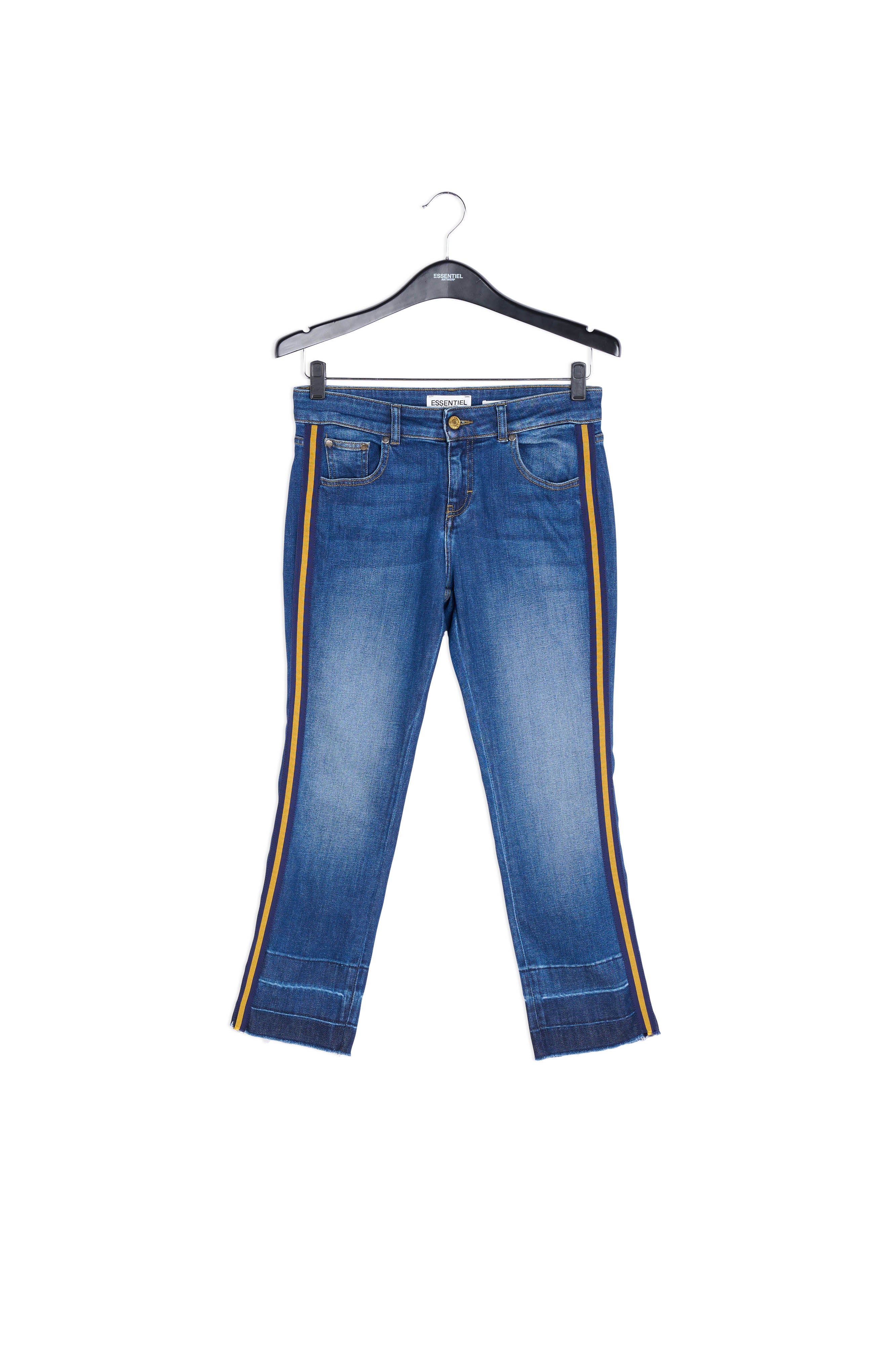 Blauwe slim jeans met gele zijstreep RE—SSENTIEL | Essentiel second hand