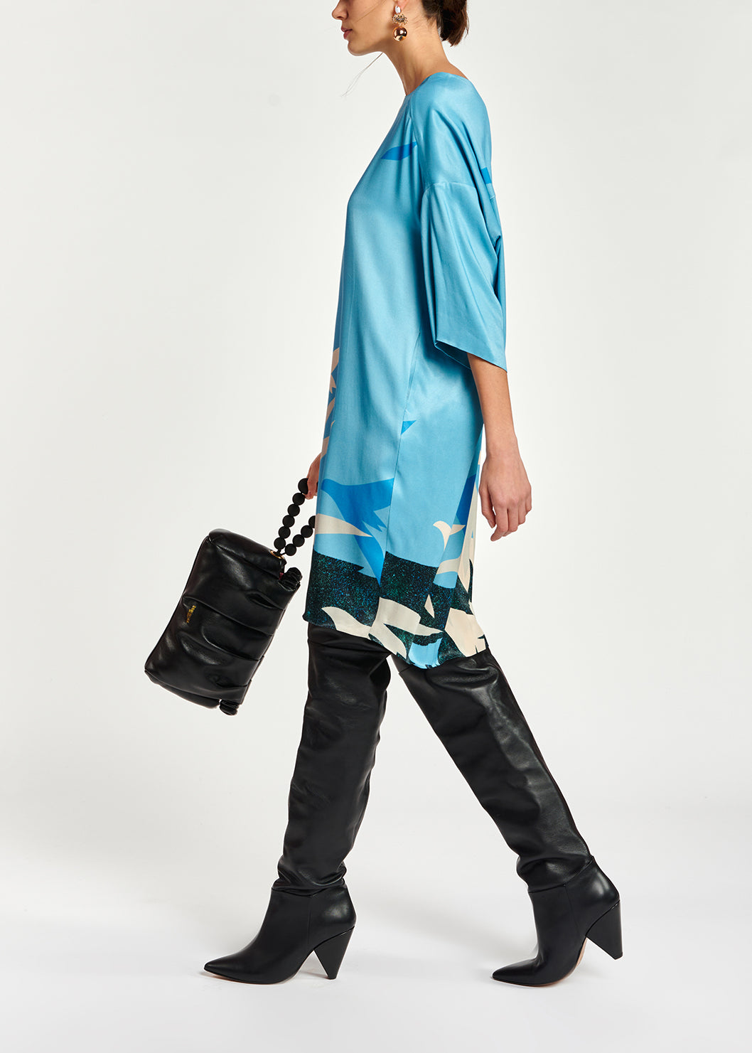 Blue cocoon-shaped printed mini dress RE—SSENTIEL | Essentiel second hand