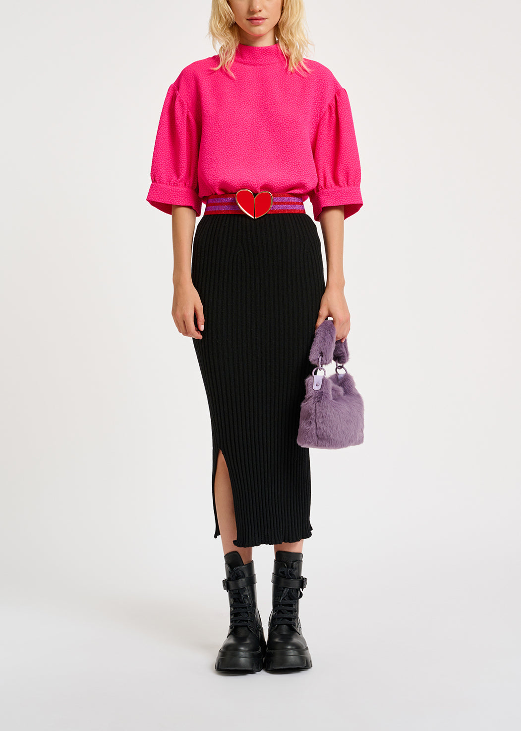 Neon pink top with puffed sleeves RE—SSENTIEL | Essentiel second hand