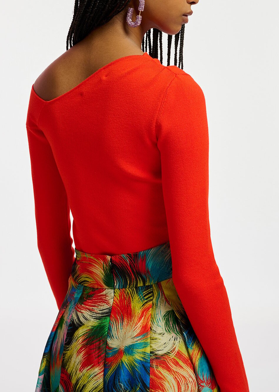 Red rib-knitted sweater with asymmetric neckline RE—SSENTIEL | Essentiel second hand