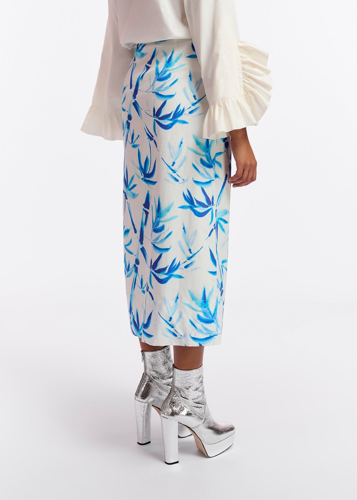 Off-white cotton draped midi skirt with palm leaf print RE—SSENTIEL | Essentiel second hand