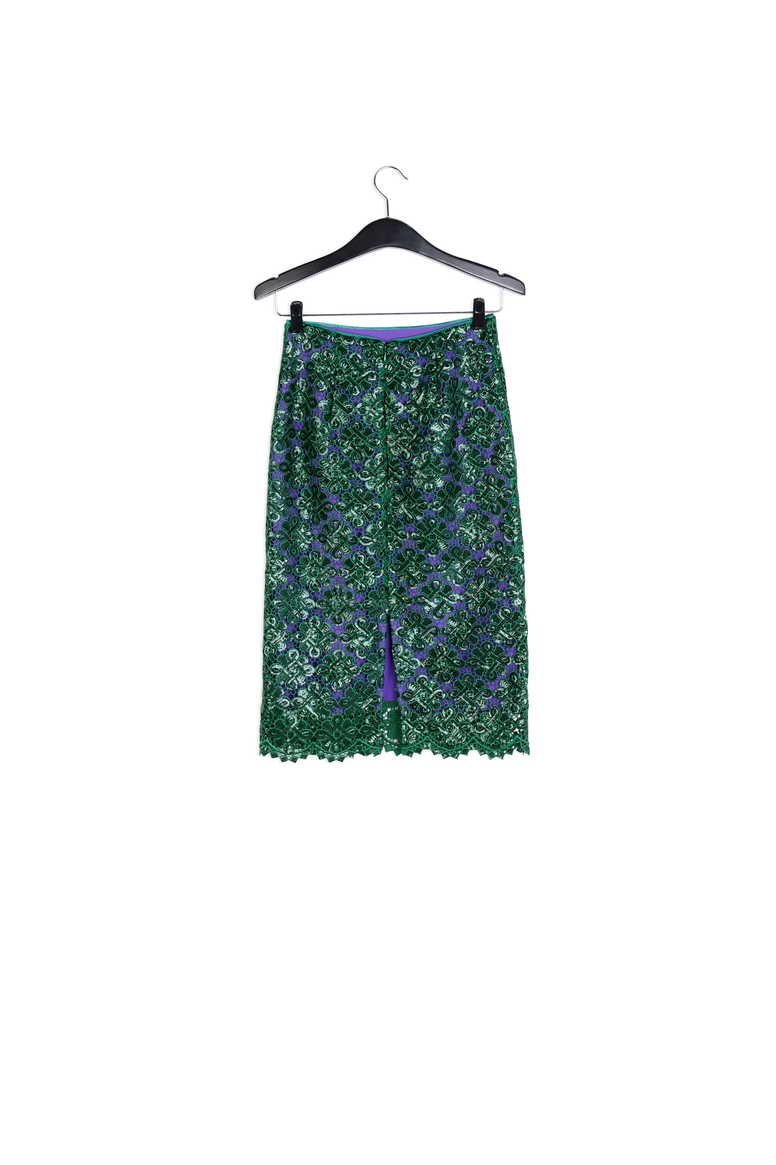 Donkergroene kanten rok met pailletten RE—SSENTIEL | Essentiel second hand