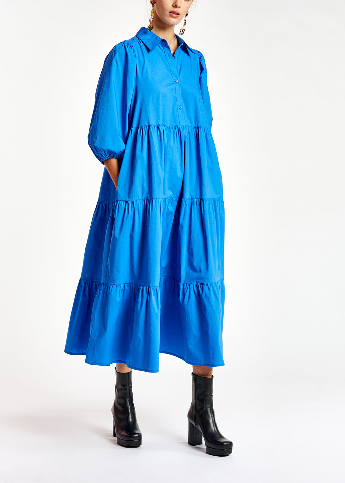 Voluminous light blue A-line shirt dress RE—SSENTIEL | Essentiel second hand