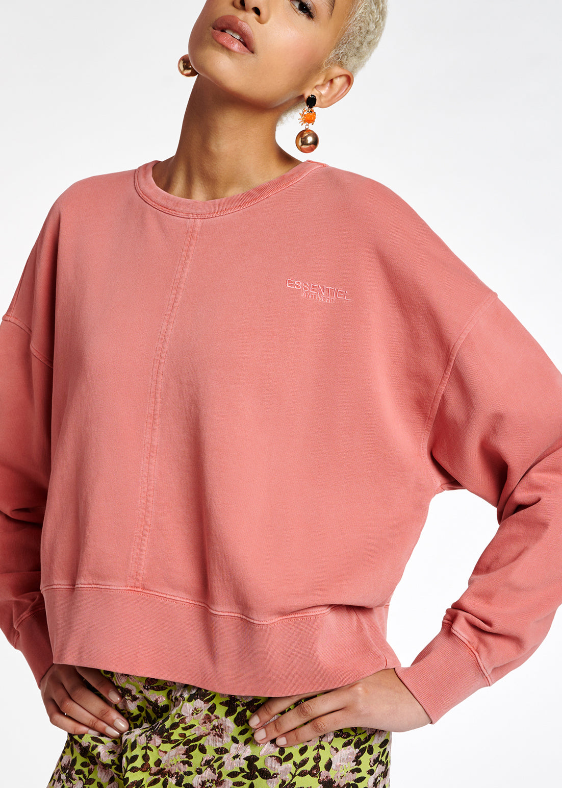 Pink organic-cotton jersey sweatshirt RE—SSENTIEL | Essentiel second hand
