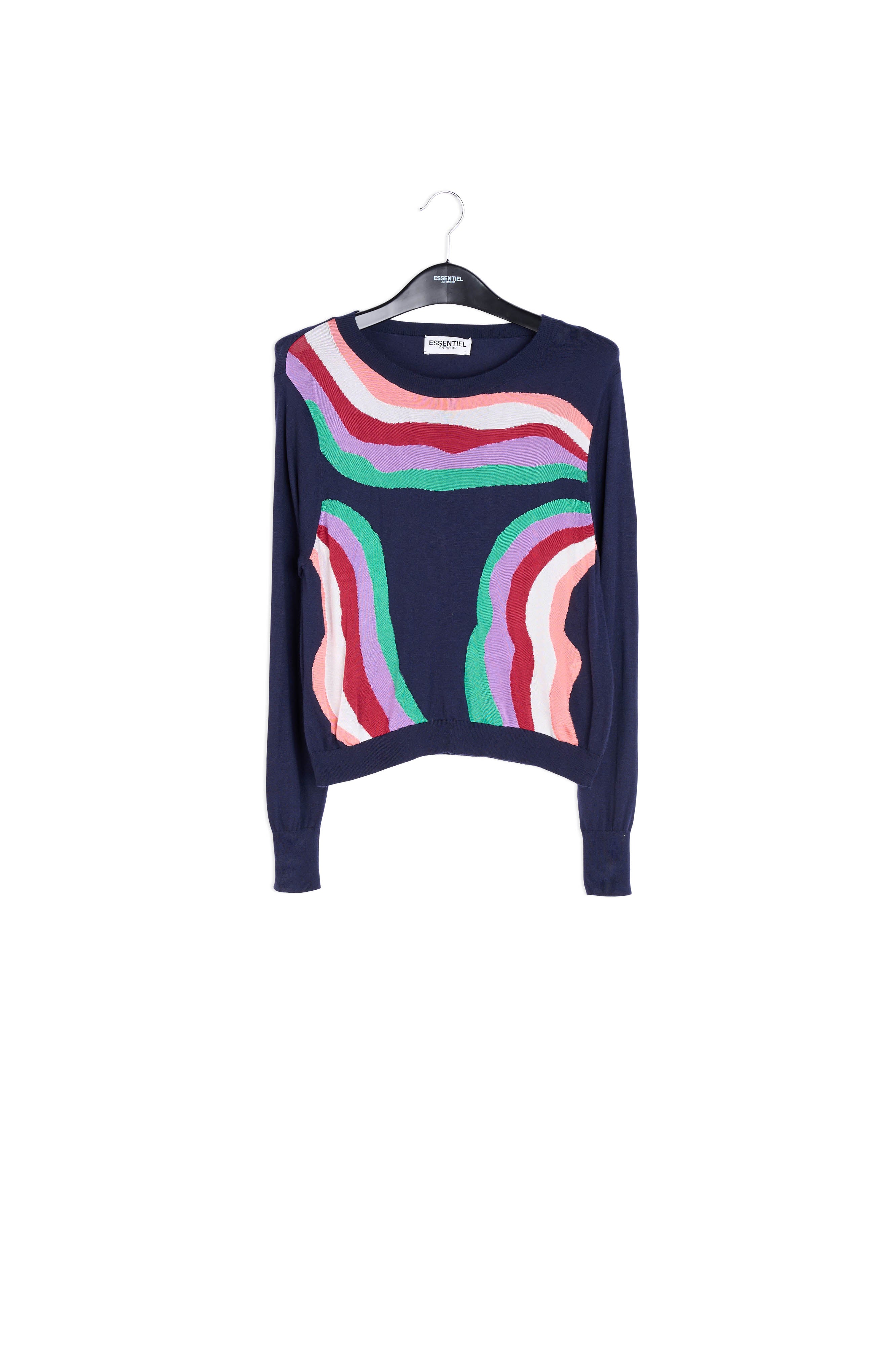 Pull blanc aux rayures tourbillonnantes RE—SSENTIEL | Essentiel second hand