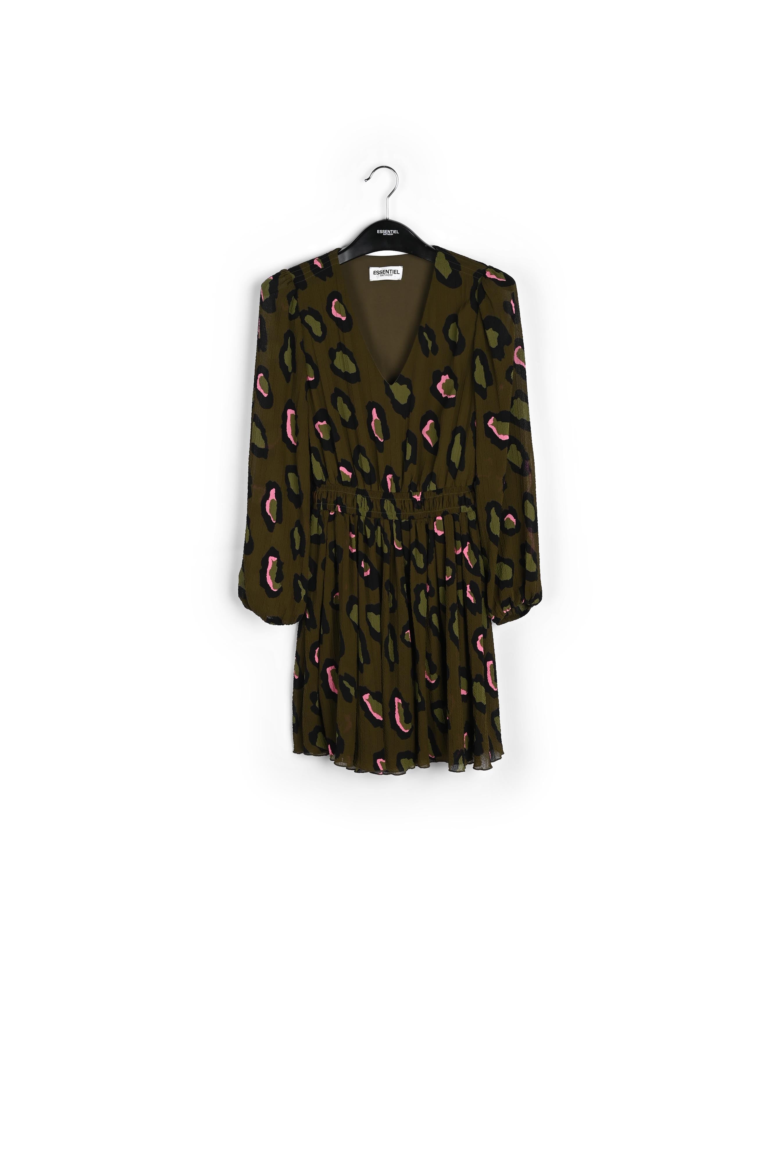 Kaki mini-jurk met luipaardprint RE—SSENTIEL | Essentiel second hand