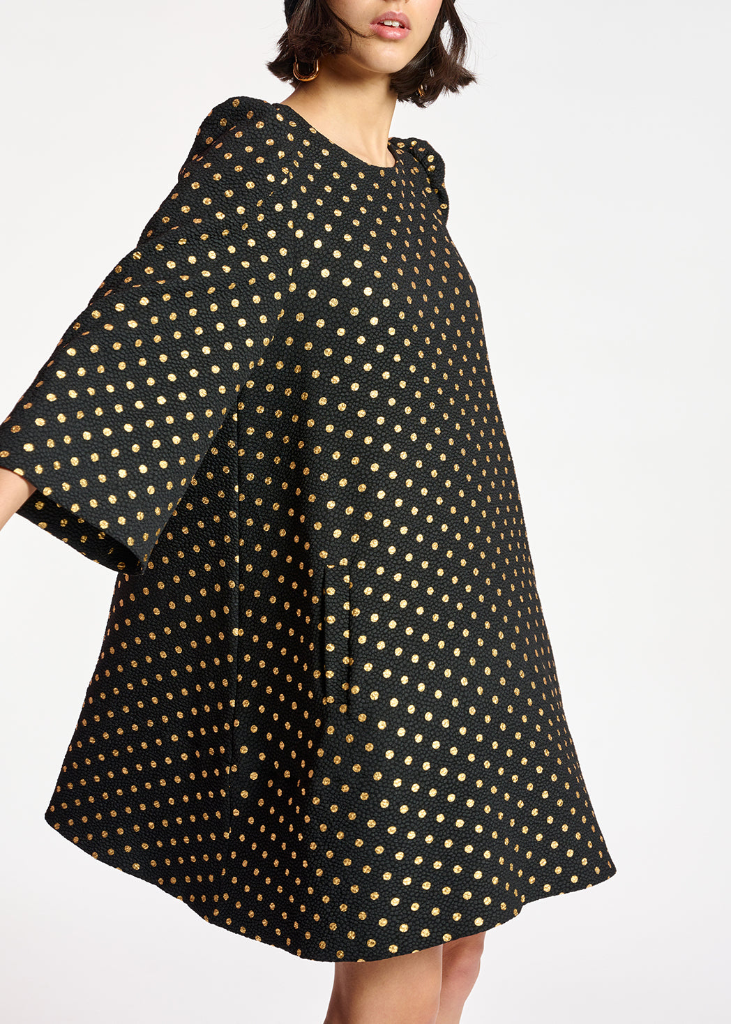 Black and gold polka-dot mini dress with trumpet sleeves RE—SSENTIEL | Essentiel second hand