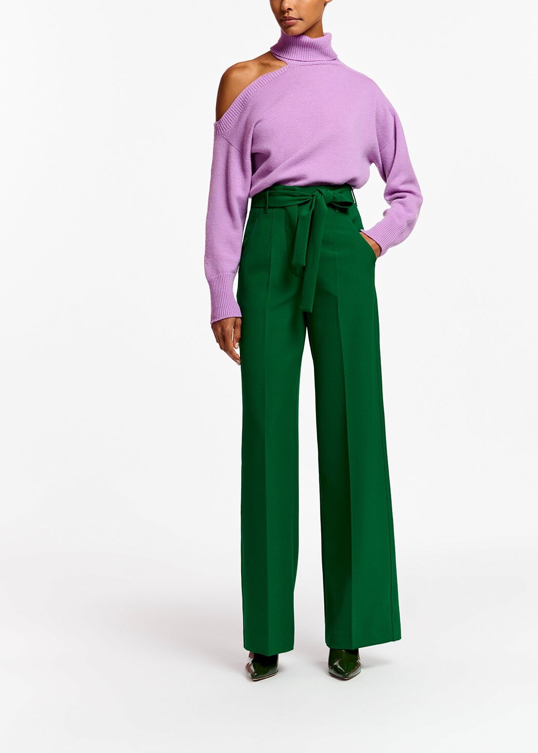 Dark green belted straight-leg pants RE—SSENTIEL | Essentiel second hand