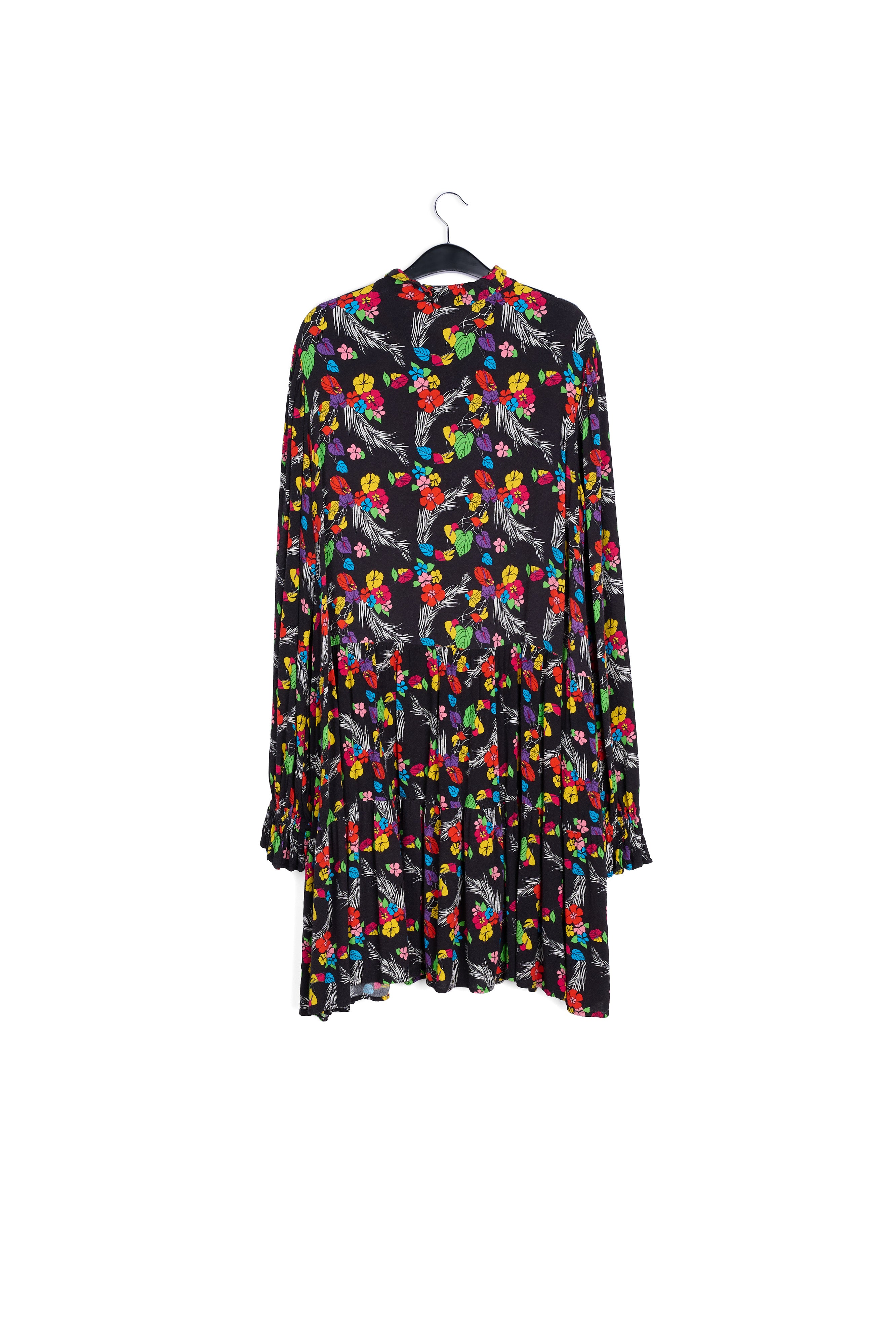 Zwarte mini-jurk met tropische print RE—SSENTIEL | Essentiel second hand