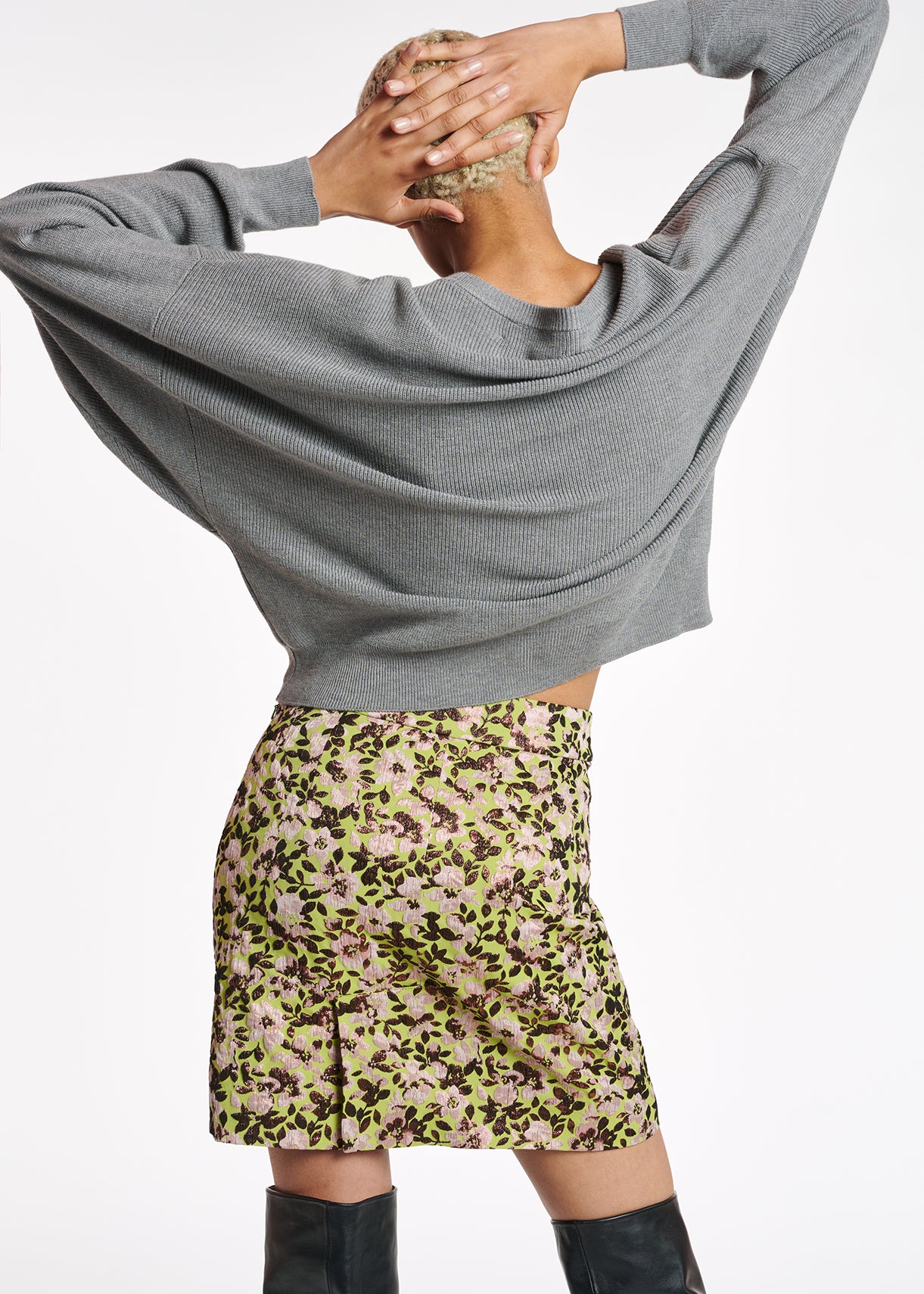 Green mini skirt with metallic floral motif RE—SSENTIEL | Essentiel second hand