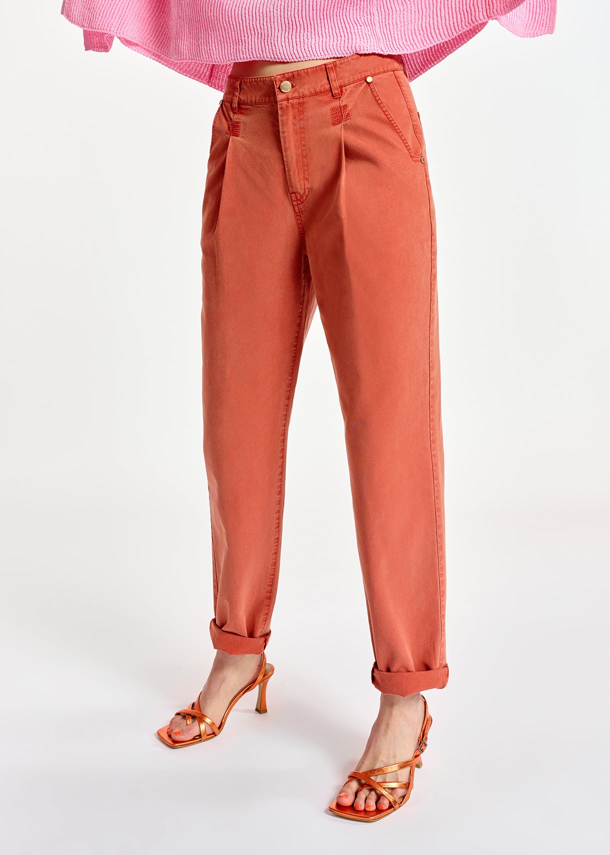 Jean fuselé orange foncé à taille haute RE—SSENTIEL | Essentiel second hand