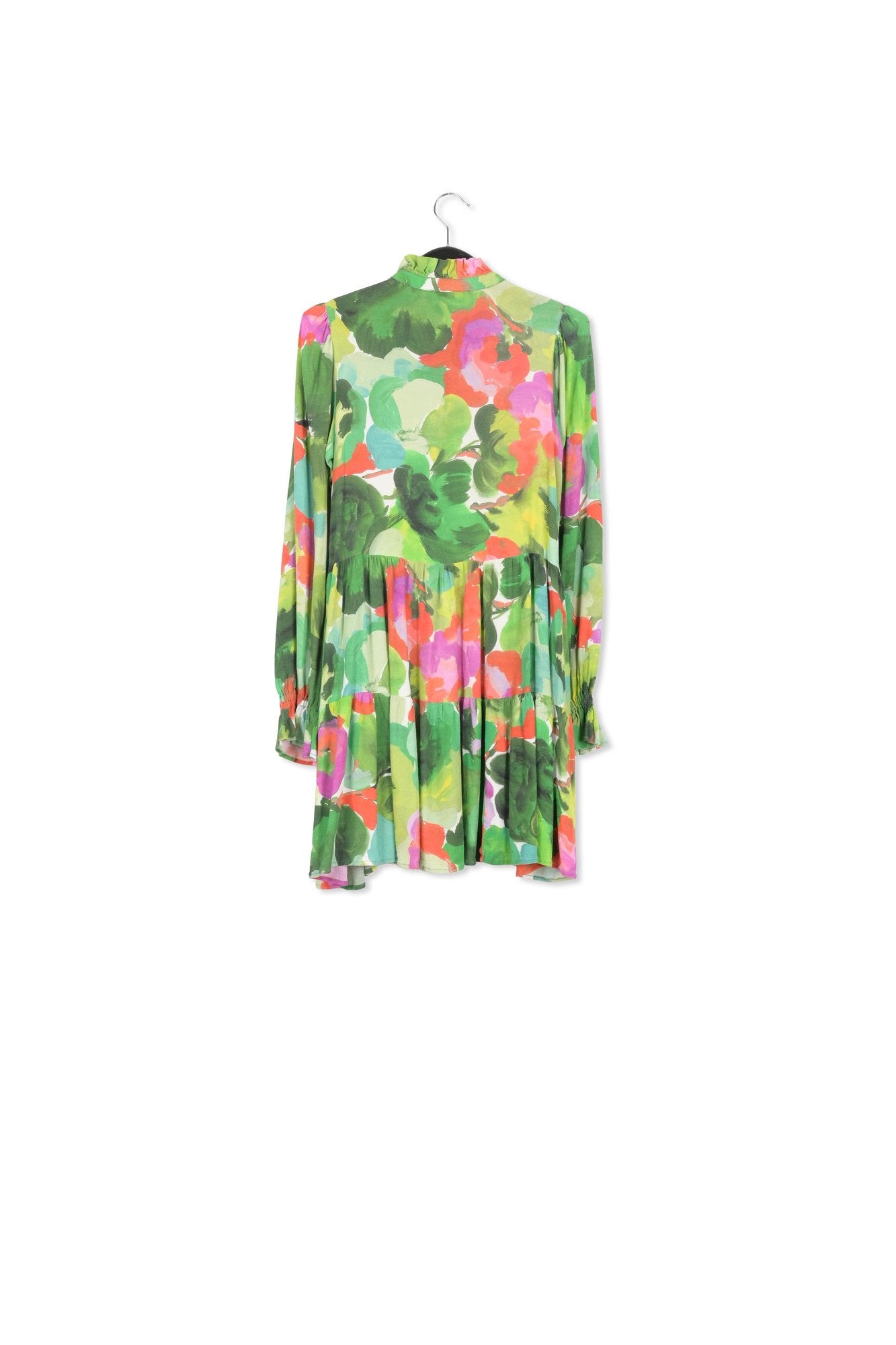 Mini robe trapèze à  imprimé aquarelle vert, rouge et pourpre RE—SSENTIEL | Essentiel second hand