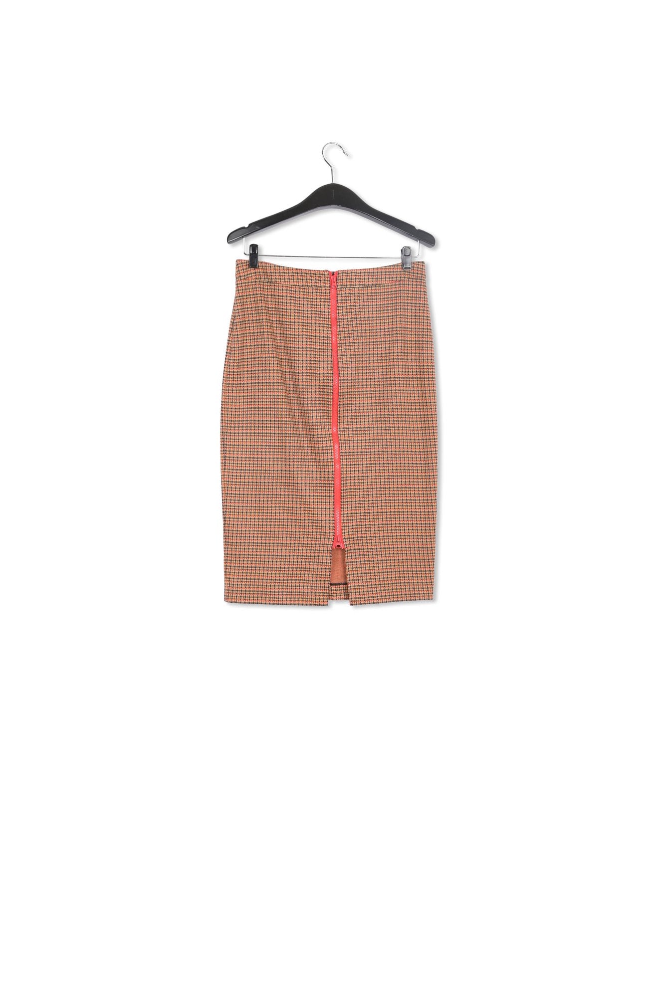 Off-white and orange houndstooth motif pencil skirt RE—SSENTIEL | Essentiel second hand