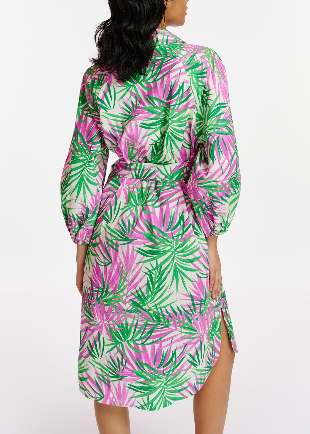 Robe chemise à imprimé feuilles de palmier blanc, violet et vert RE—SSENTIEL | Essentiel second hand