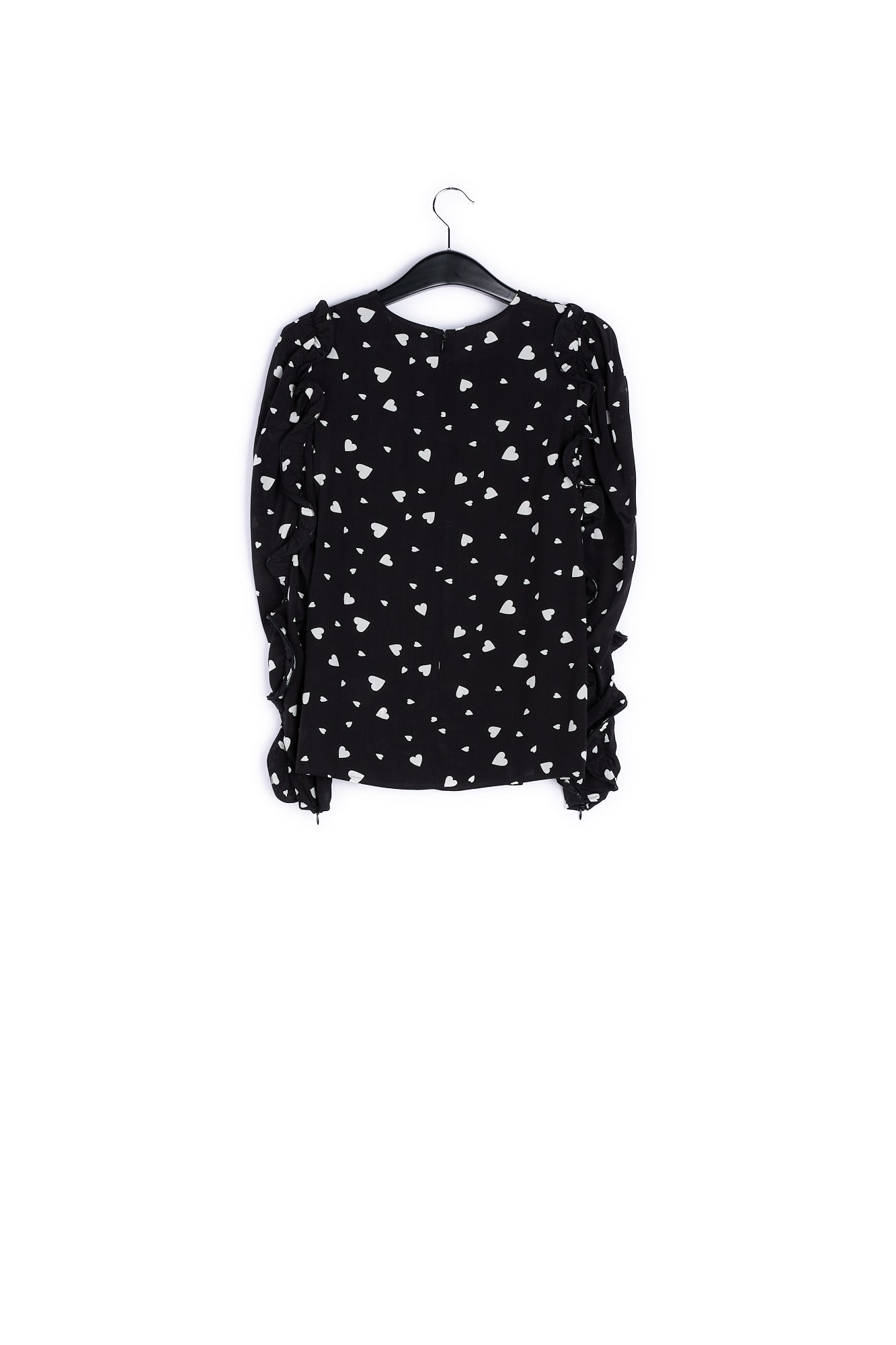 Black heart-print top with ruffled sleeves RE—SSENTIEL | Essentiel second hand