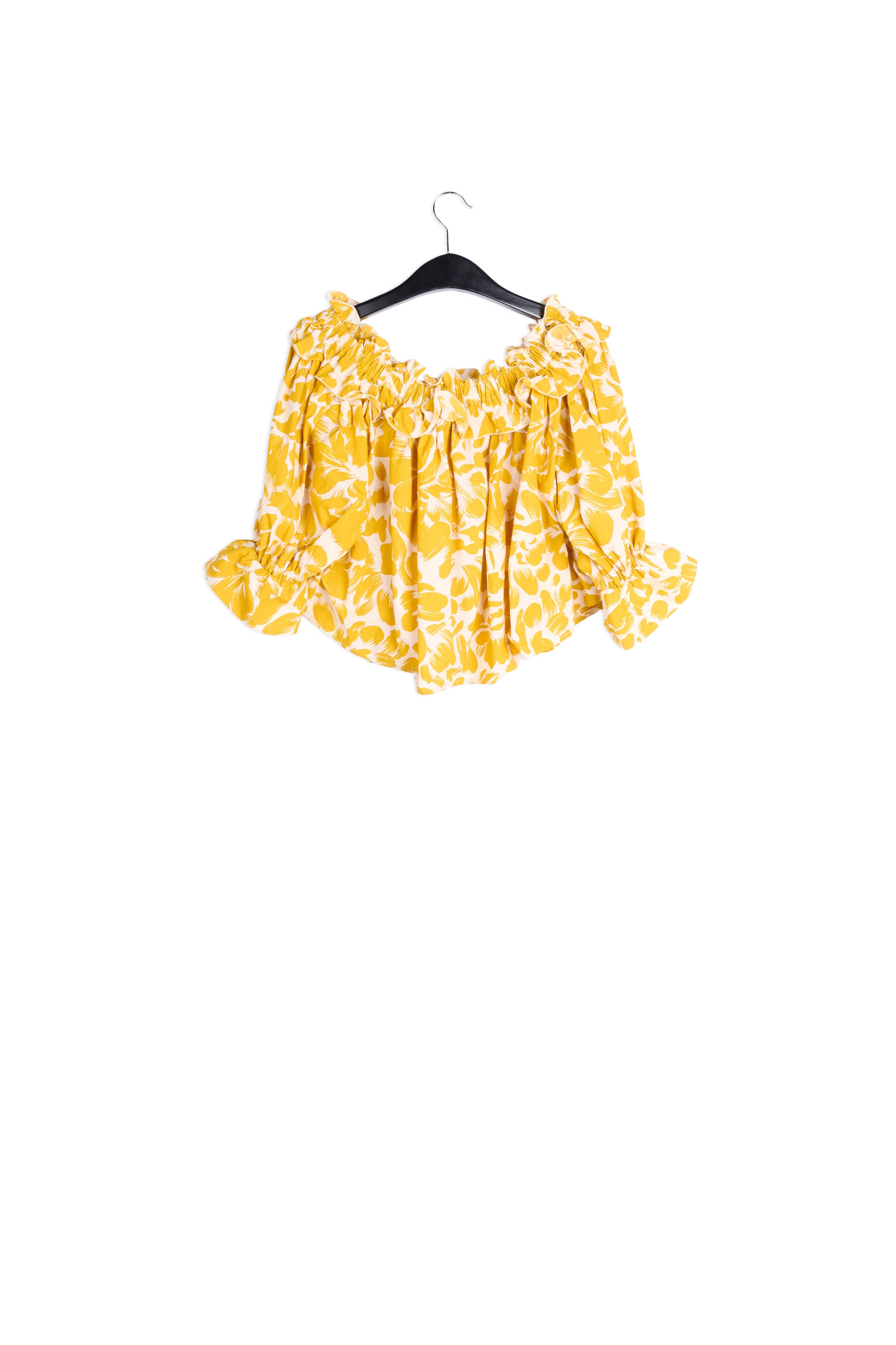 Yellow and white tropical print off-the-shoulder top RE—SSENTIEL | Essentiel second hand