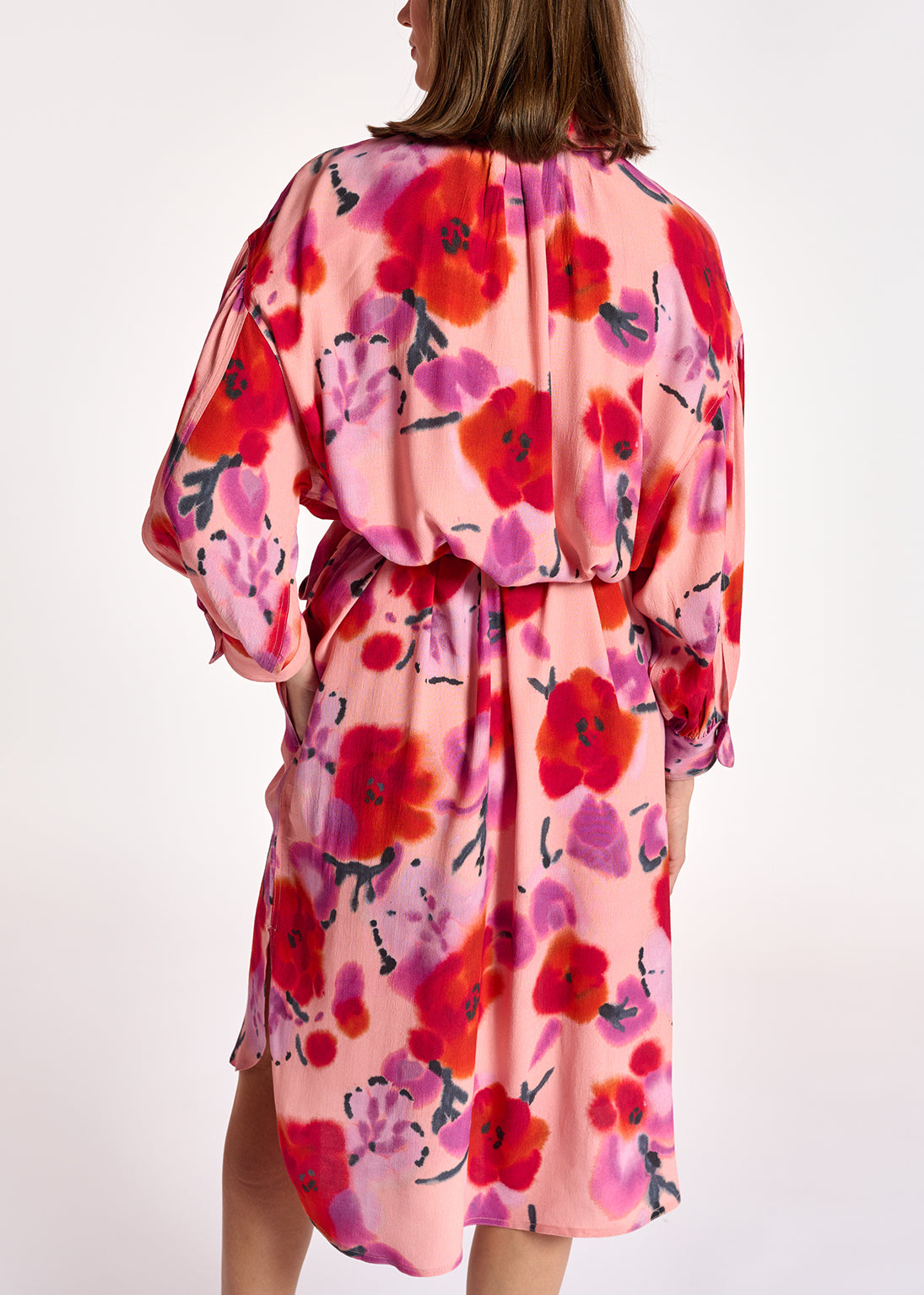 Light pink, red and purple floral-print shirt dress RE—SSENTIEL | Essentiel second hand