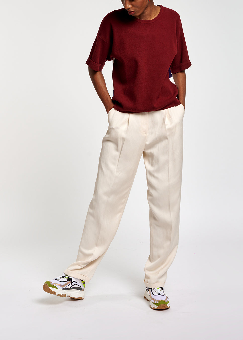 Red striped short-sleeved sweater RE—SSENTIEL | Essentiel second hand