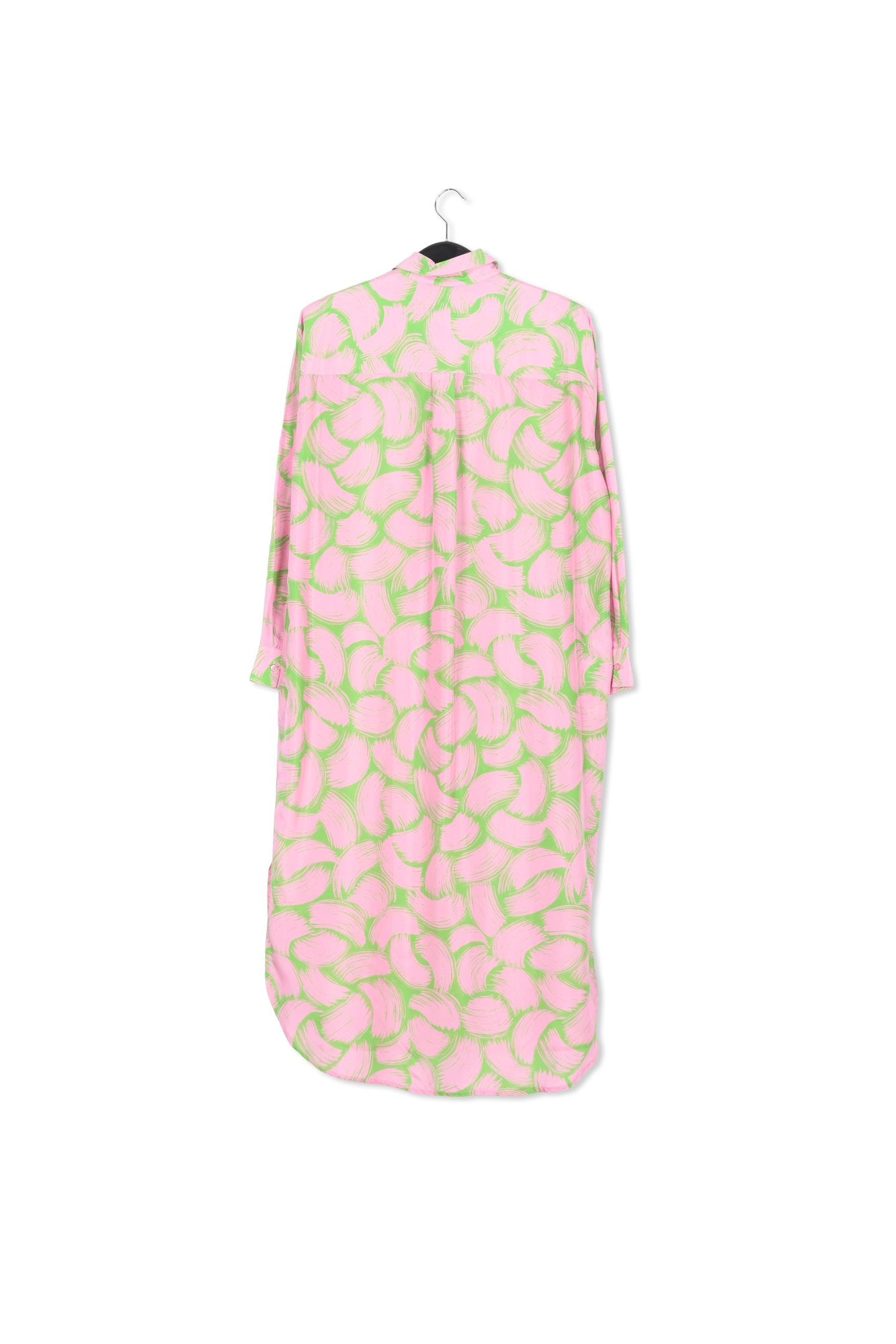 Robe chemise en soie verte et rose clair à fleurs RE—SSENTIEL | Essentiel second hand