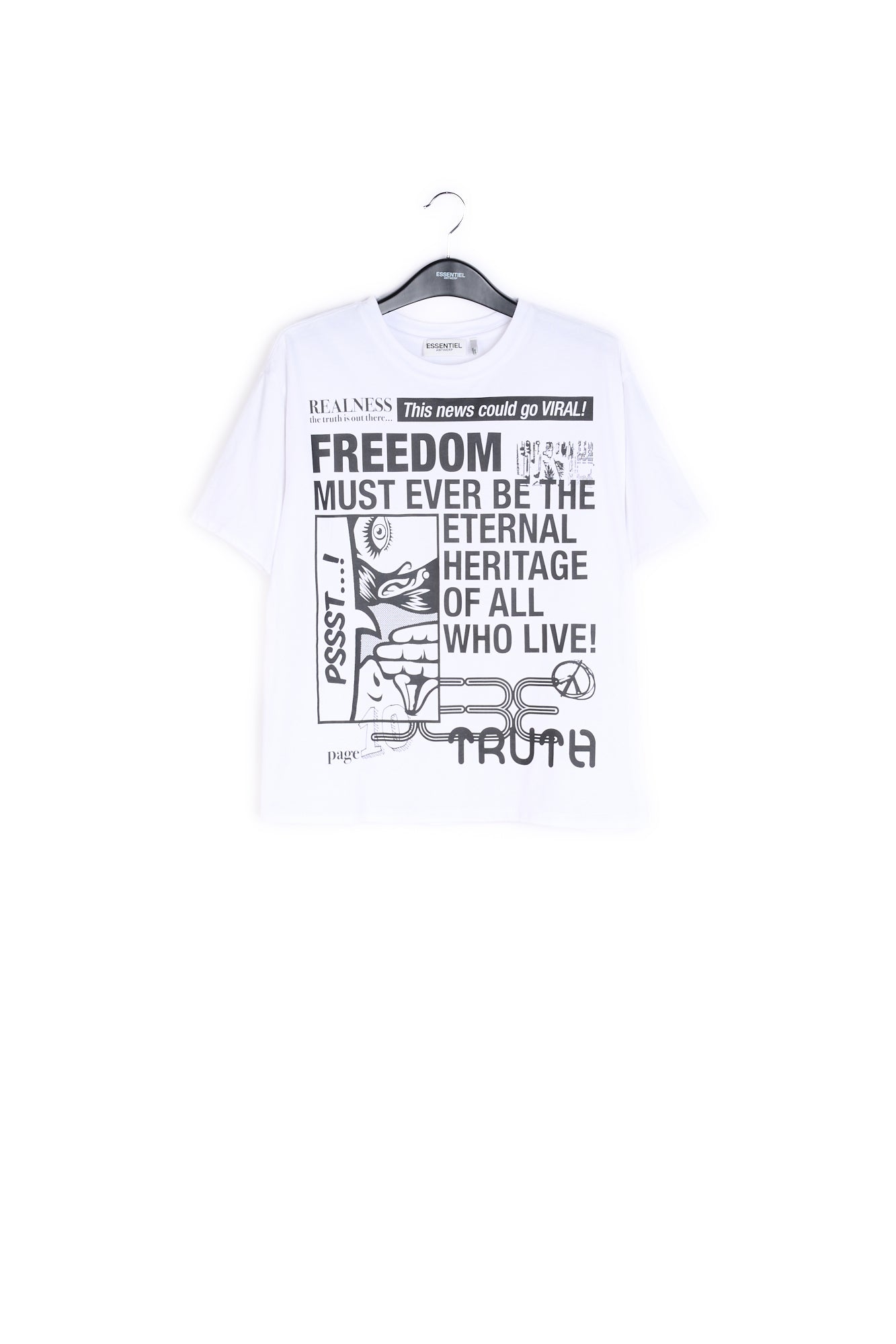 White 'news'-print cotton t-shirt RE—SSENTIEL | Essentiel second hand