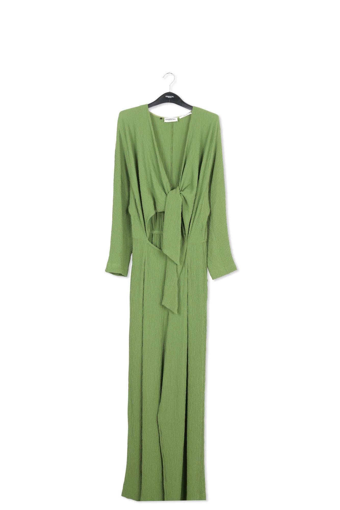 Dark green seersucker jumpsuit with tied front RE—SSENTIEL | Essentiel second hand