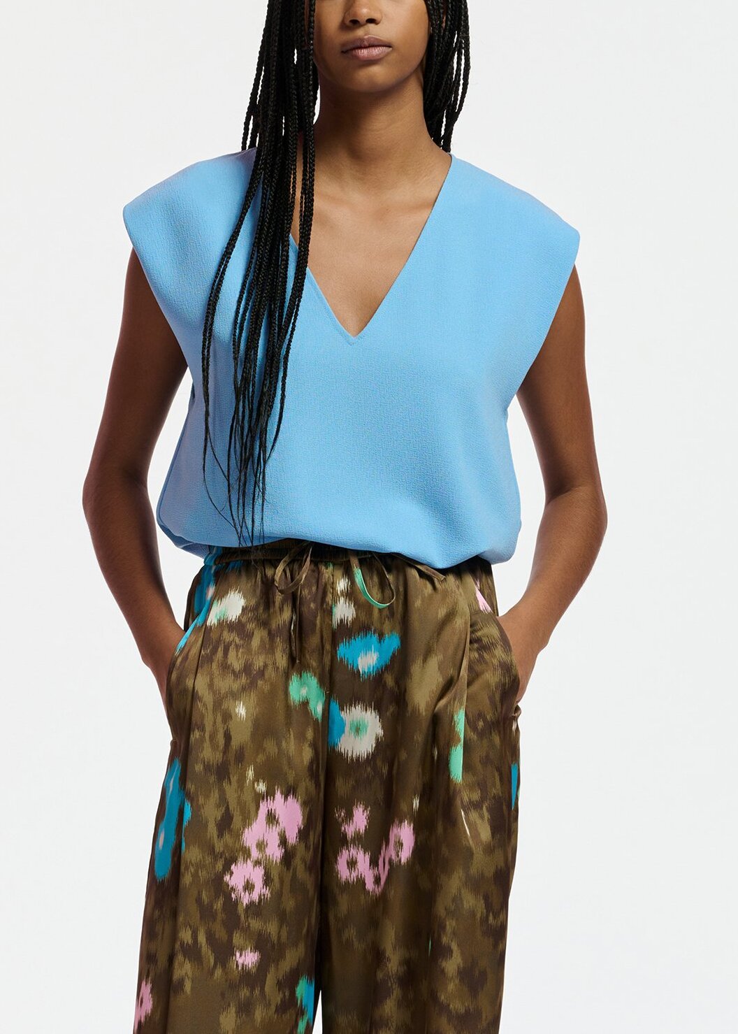 Khaki floral print wide-leg pants RE—SSENTIEL | Essentiel second hand