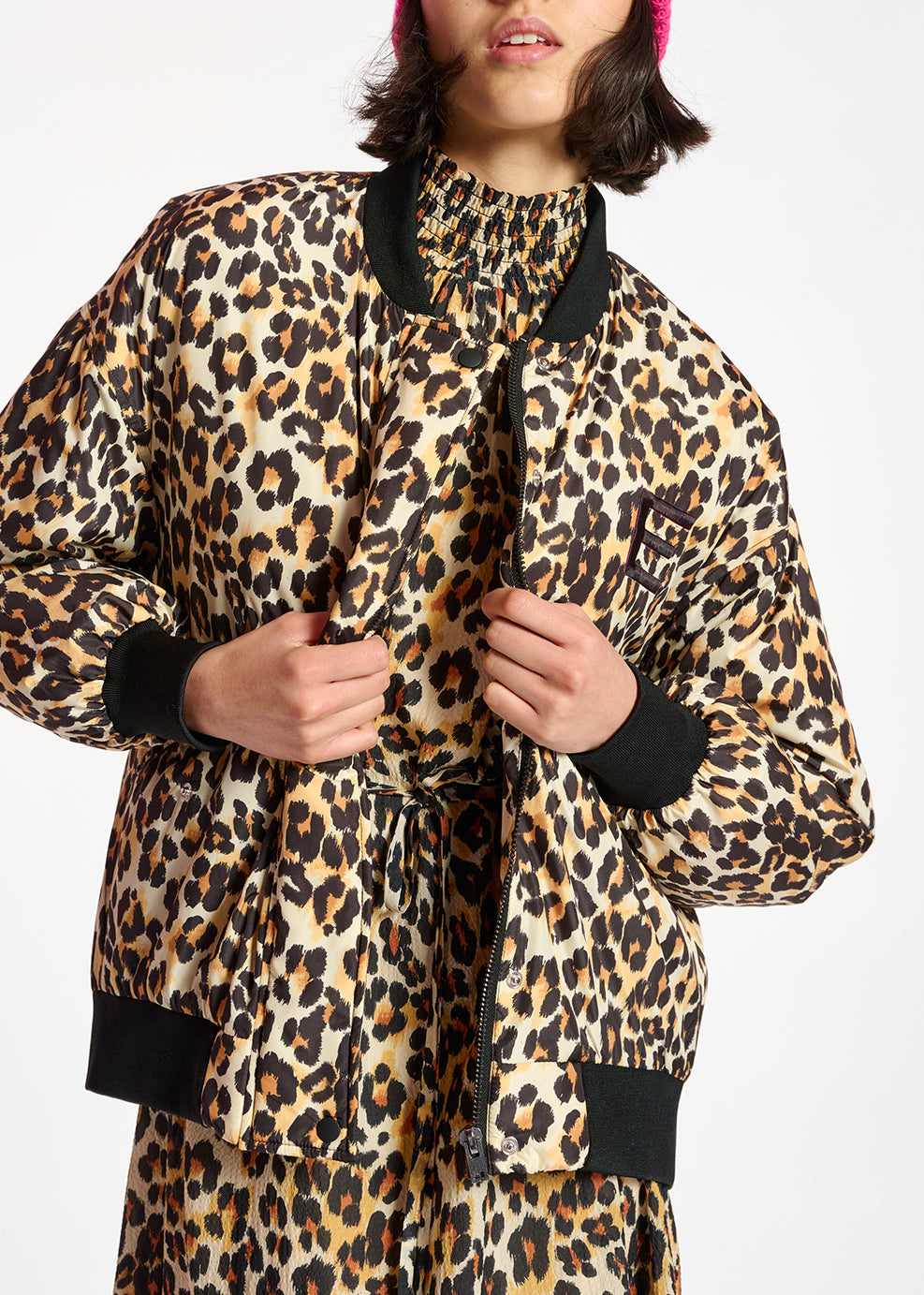 Leopard-print oversized bomber jacket RE—SSENTIEL | Essentiel second hand