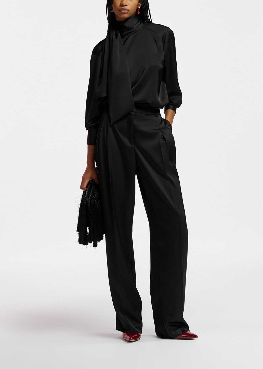 Black tapered-leg satin pants RE—SSENTIEL | Essentiel second hand