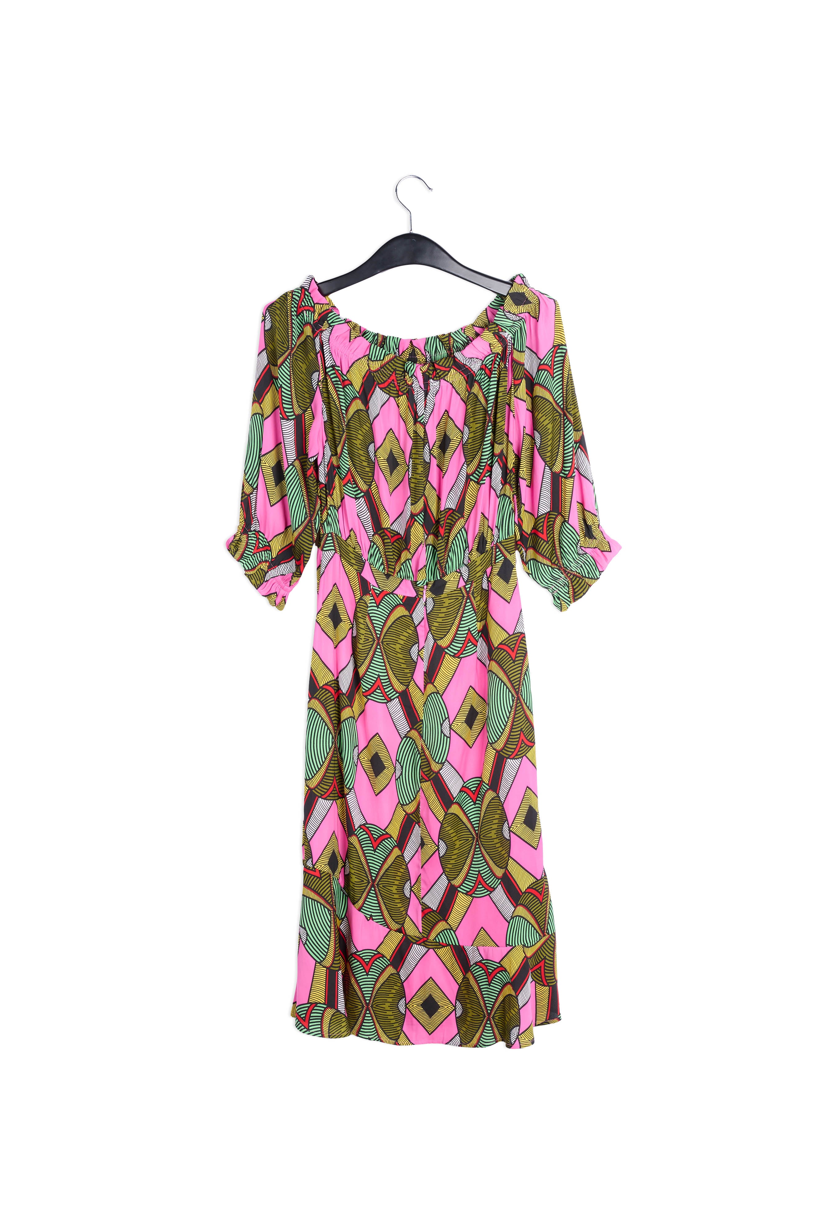 Multicolored graphic-print off-the-shoulder dress RE—SSENTIEL | Essentiel second hand